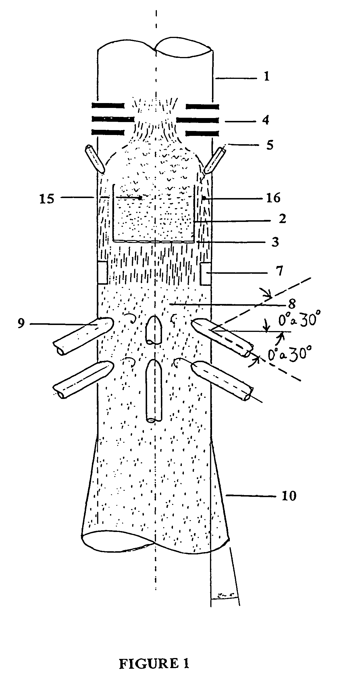 Multifunctional entry device for a downward flow tube reactor