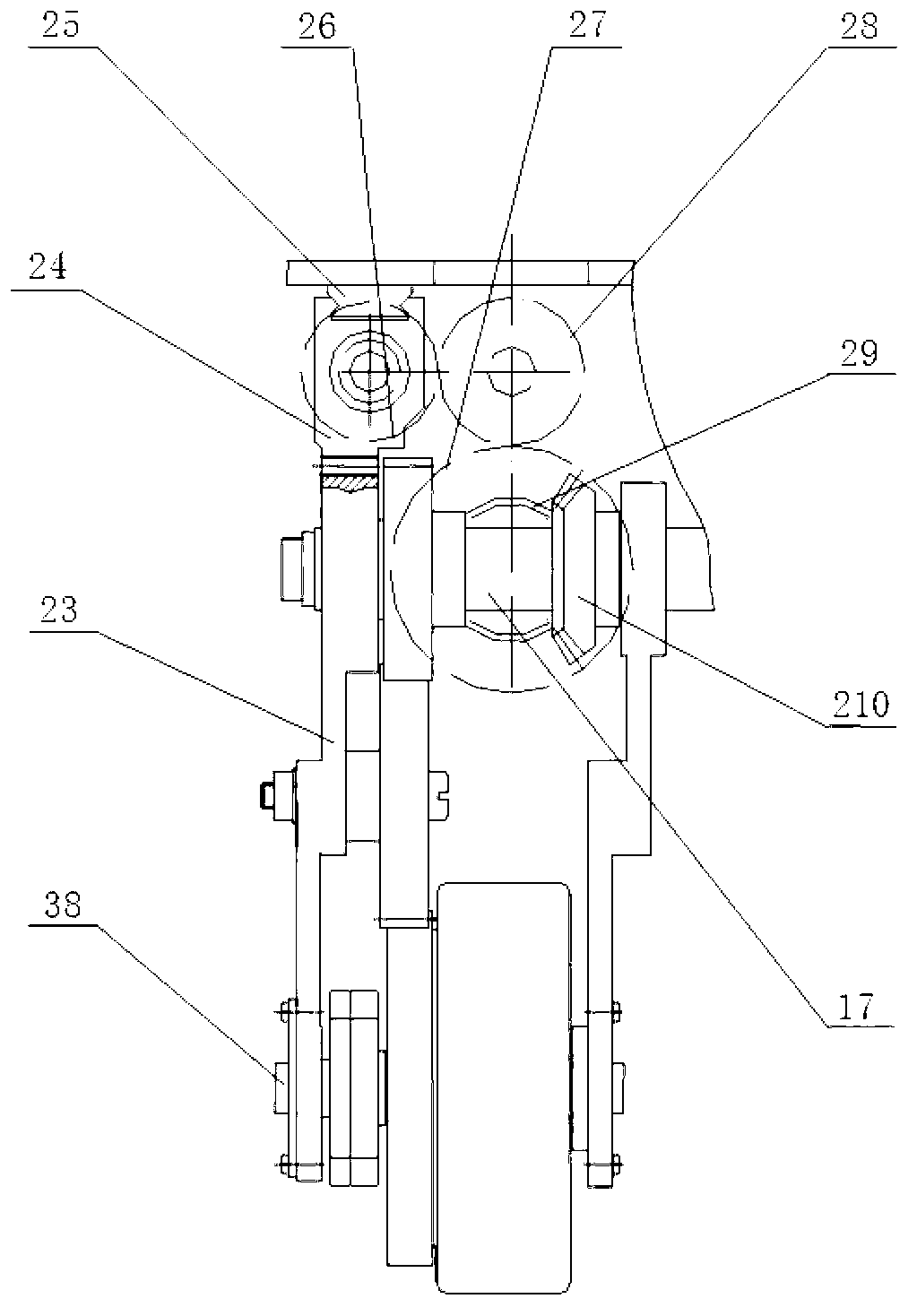Front leg mechanism of composite wheel leg type wheelchair