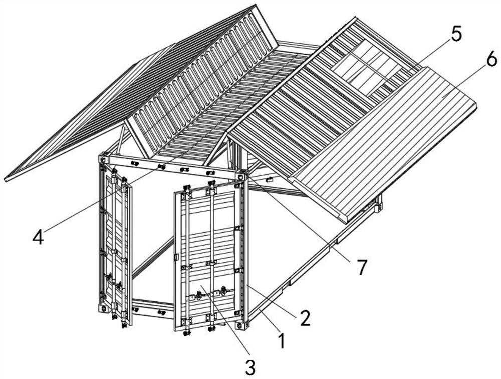 An expanded container module house with a safety protection structure