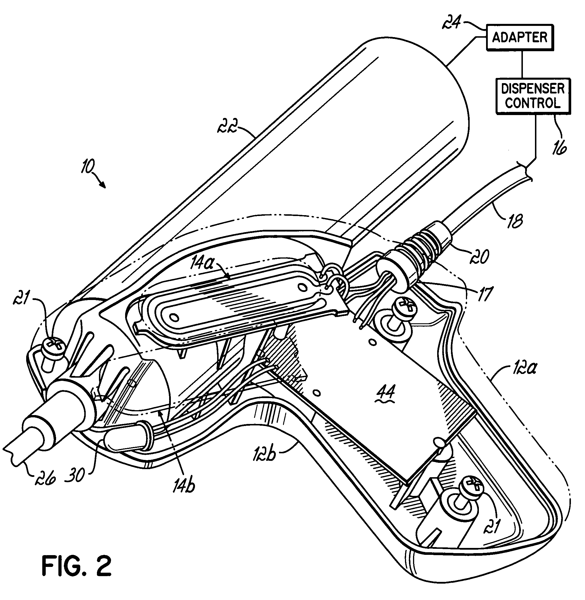 Hand-held fluid dispenser system and method of operating hand-held fluid dispenser systems
