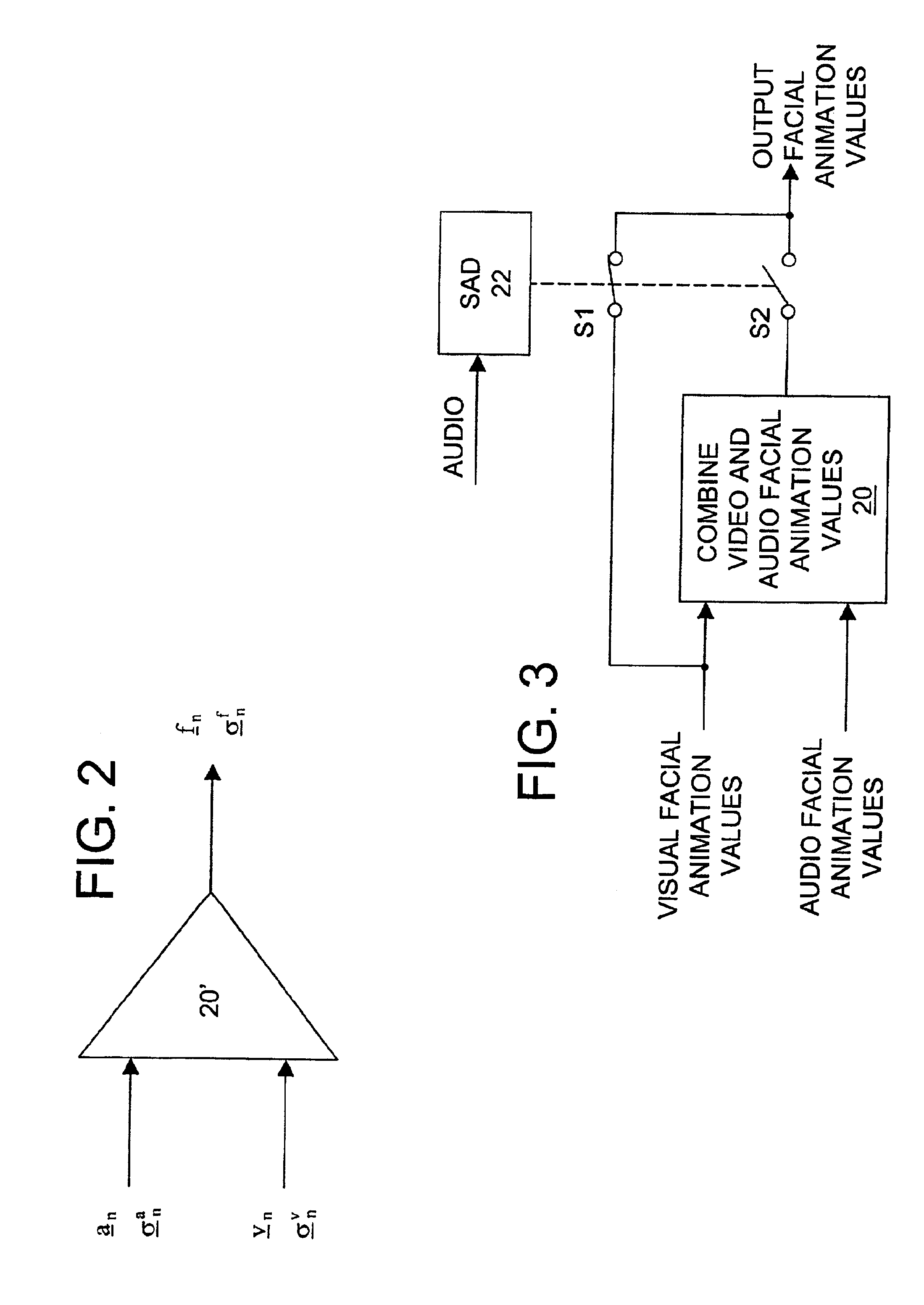 Method and system for generating facial animation values based on a combination of visual and audio information