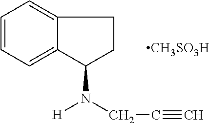 Pharmaceutical composition containing 1h-inden-1-amine, 2,3-dihydro-n-2-propynyl-(1R)-, methanesulfonate