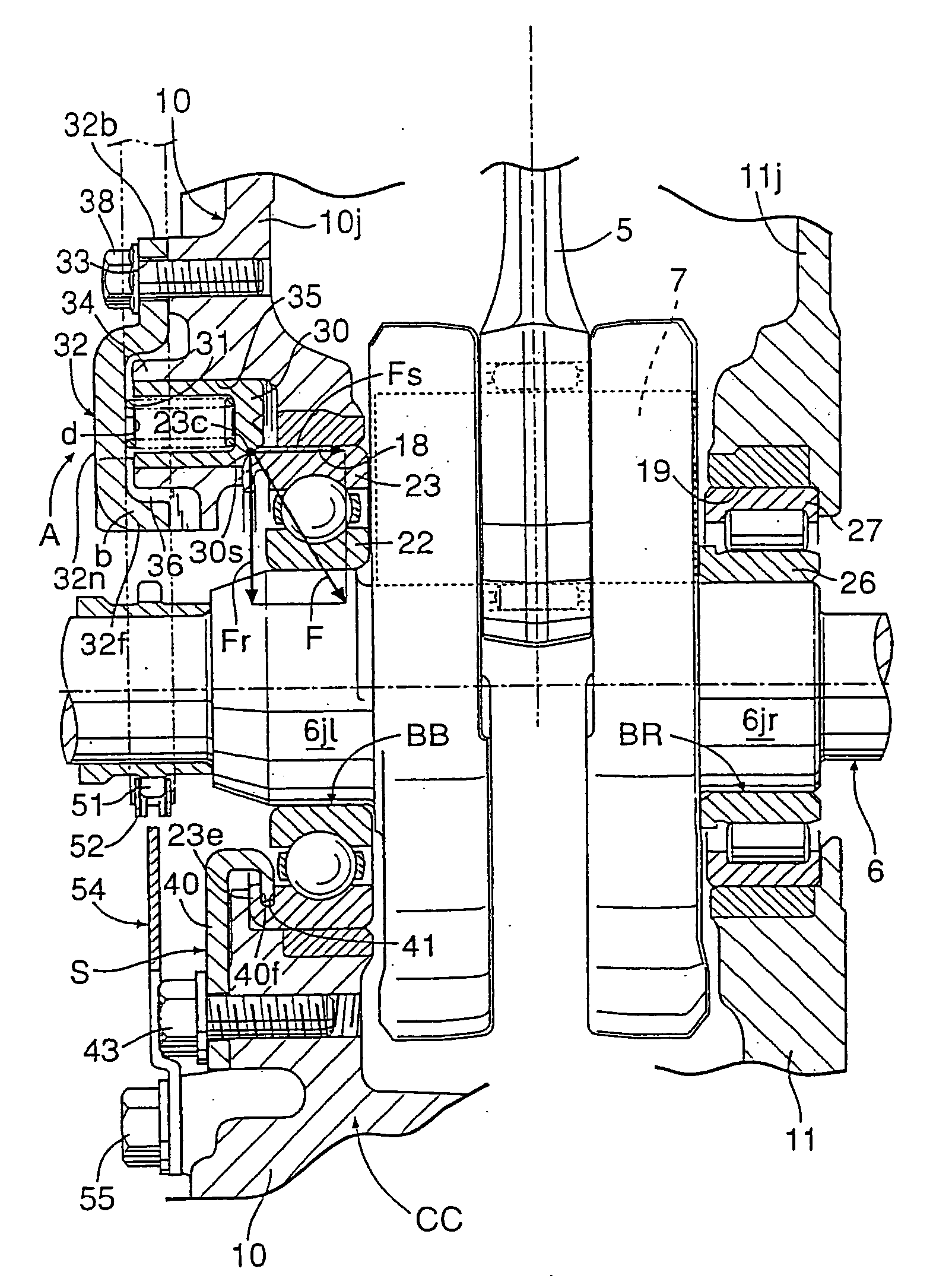 Bearing structure of crankshaft in internal combustion engine