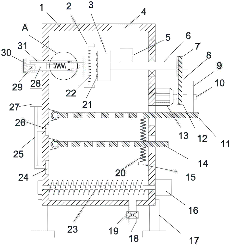 Sunflower threshing device with functions of drying and screening