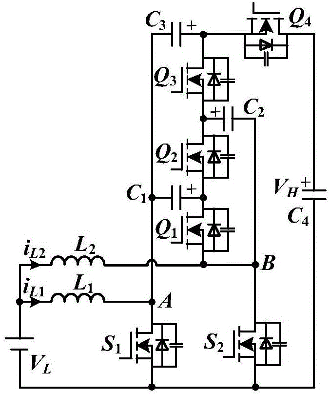 Non-isolation bidirectional high-gain DC/DC converter and frequency conversion control method
