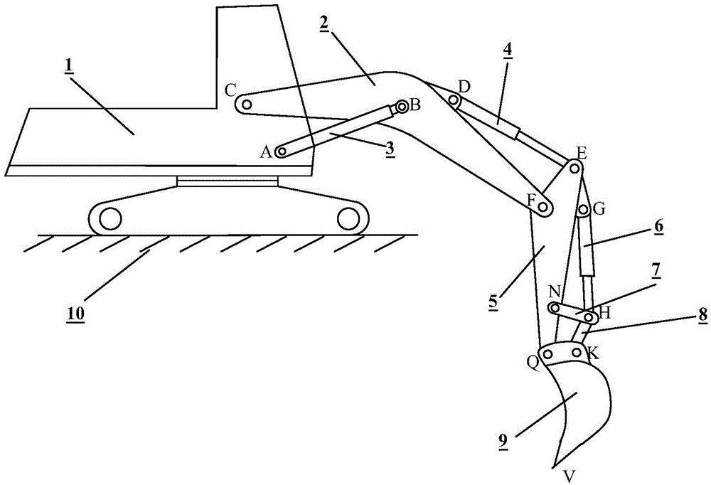 Design method for hinge points of pullshovel working device of monobucket hydraulic excavator