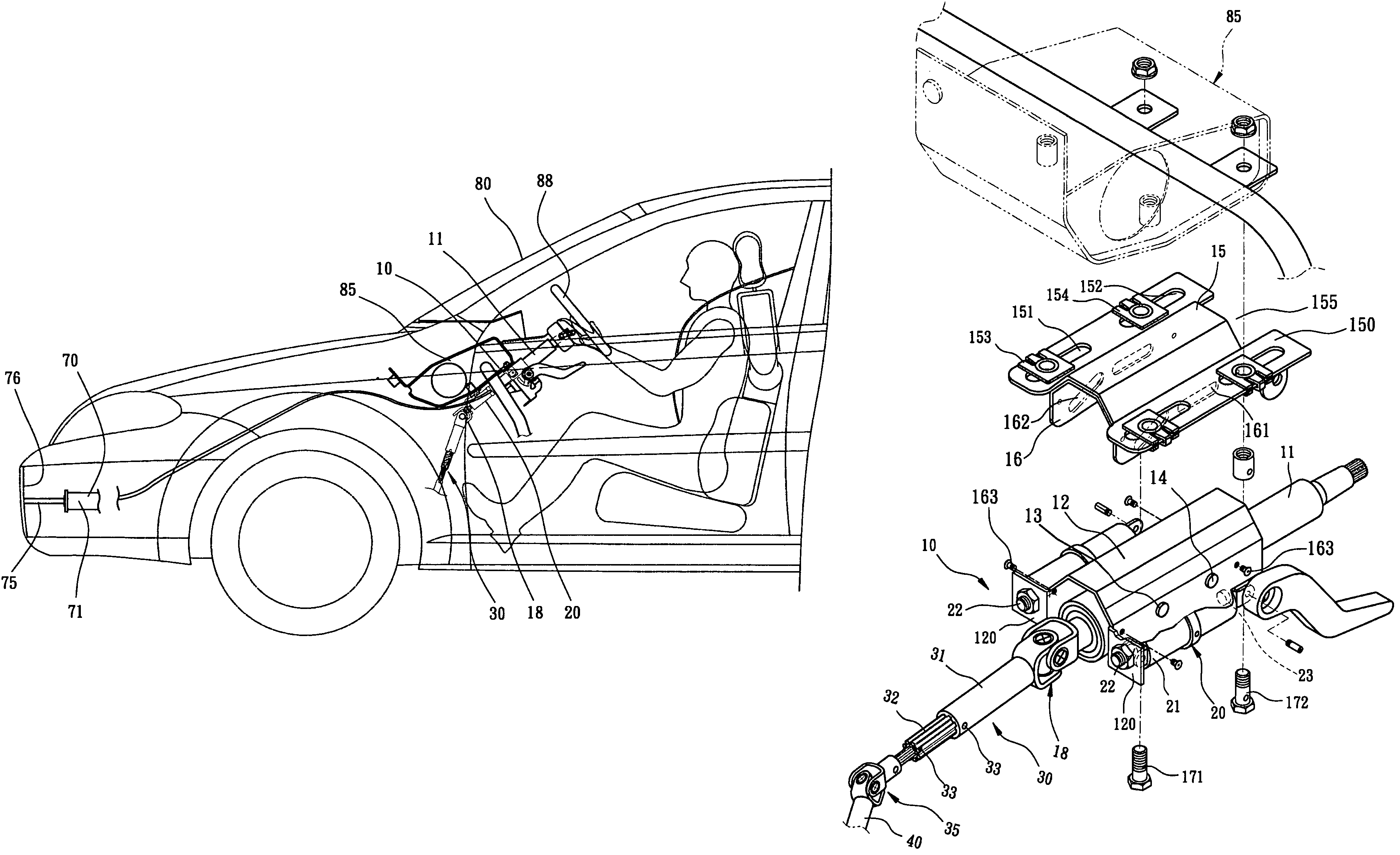Retractable steering mechanism