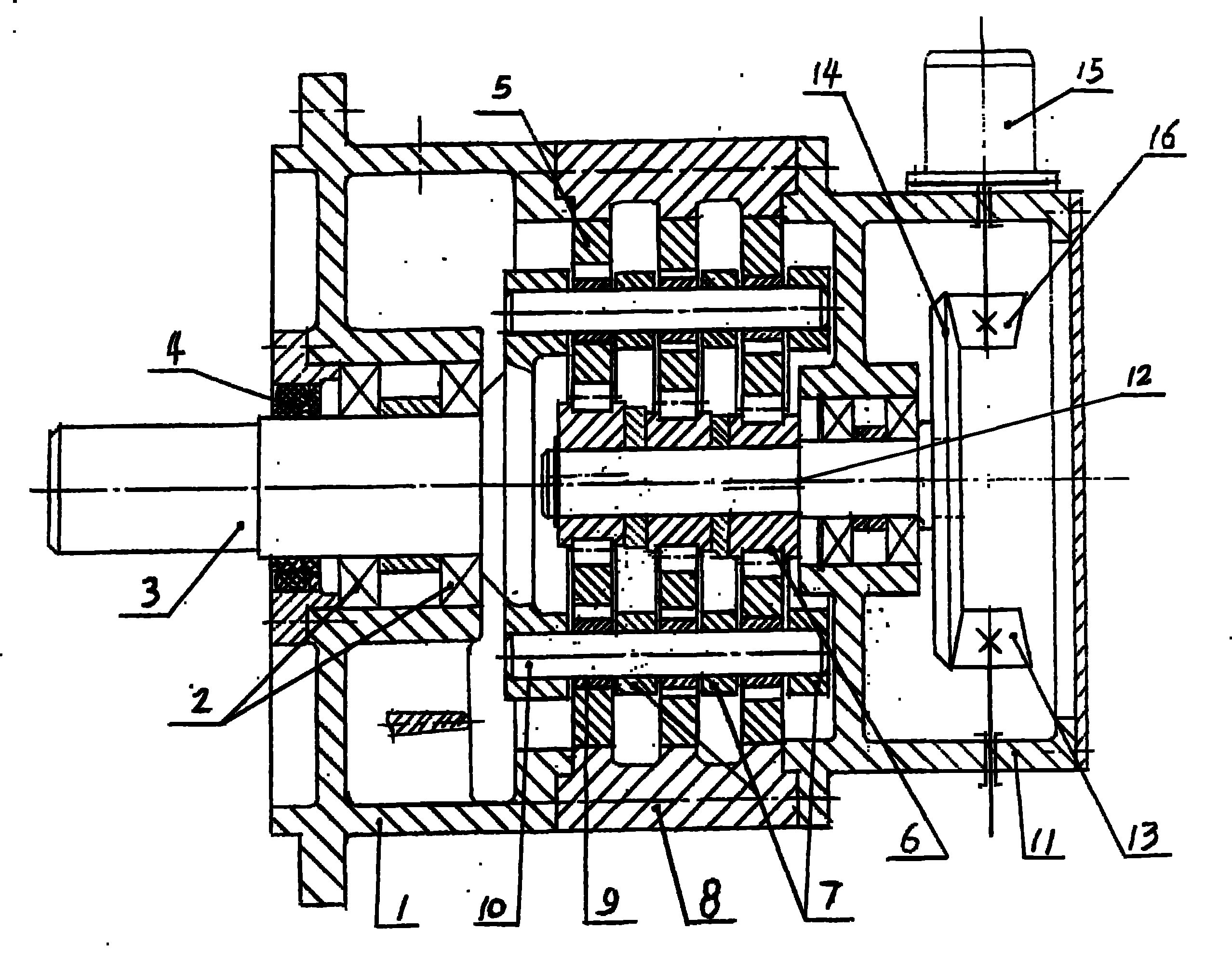 Large-torque bevel gear-double-cycloidal speed reduction device of rocket launching movable platform