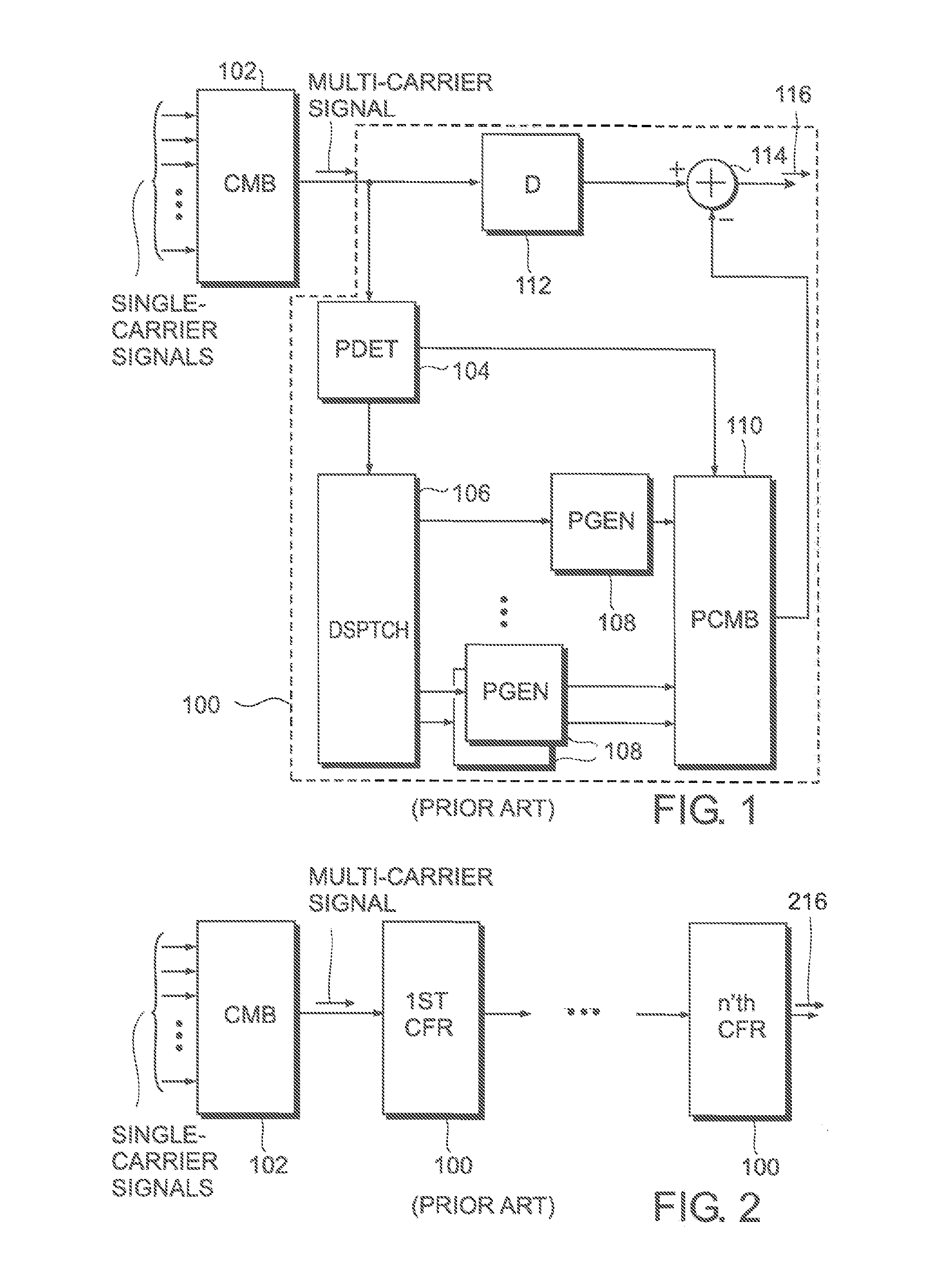 Crest factor reduction method and circuit for a multi-carrier signal