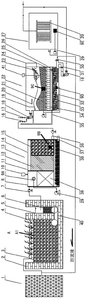 Water reuse device and treatment method for purifying sewage in vertical subsurface flow artificial wetland