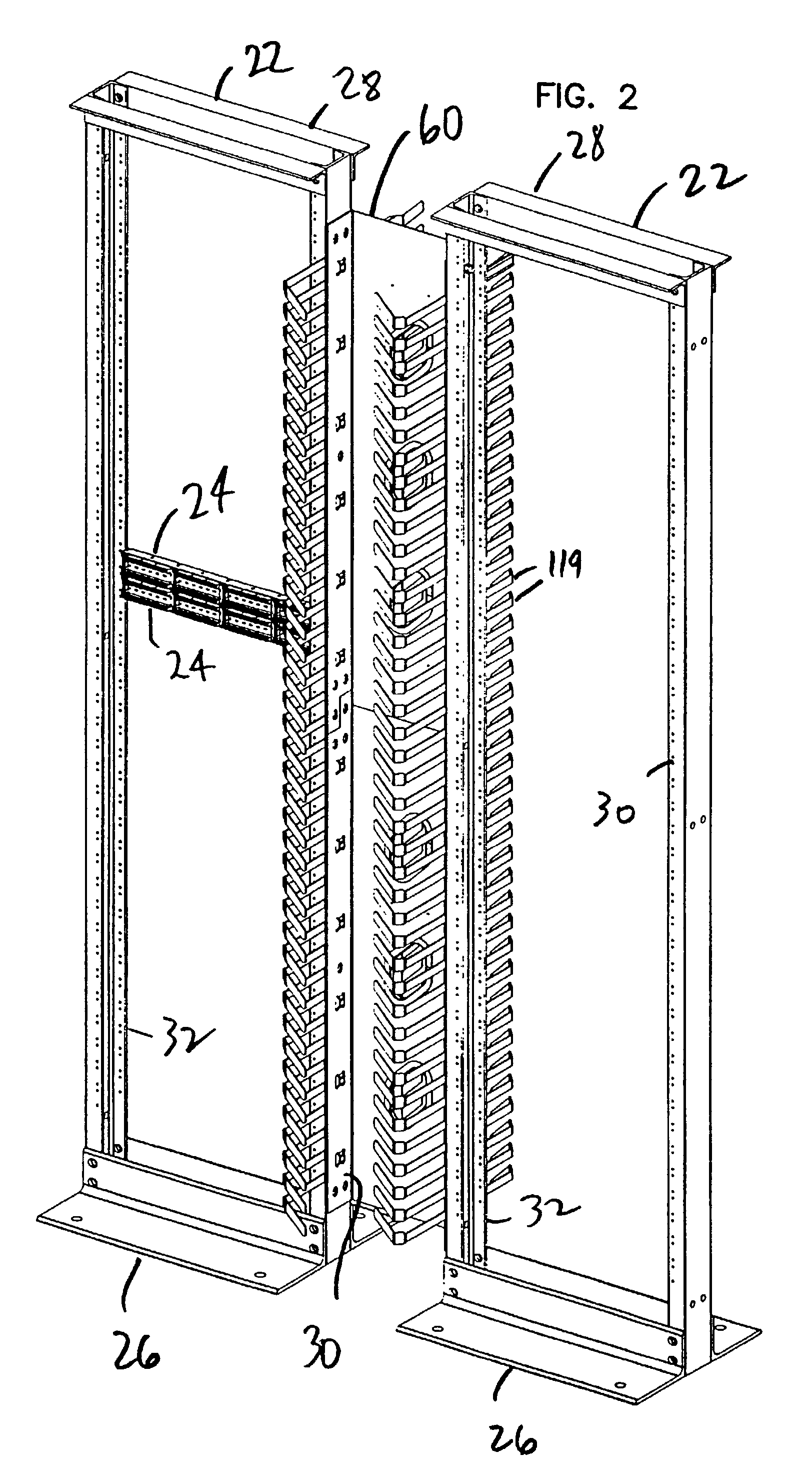 Vertical cable management system with ribcage structure