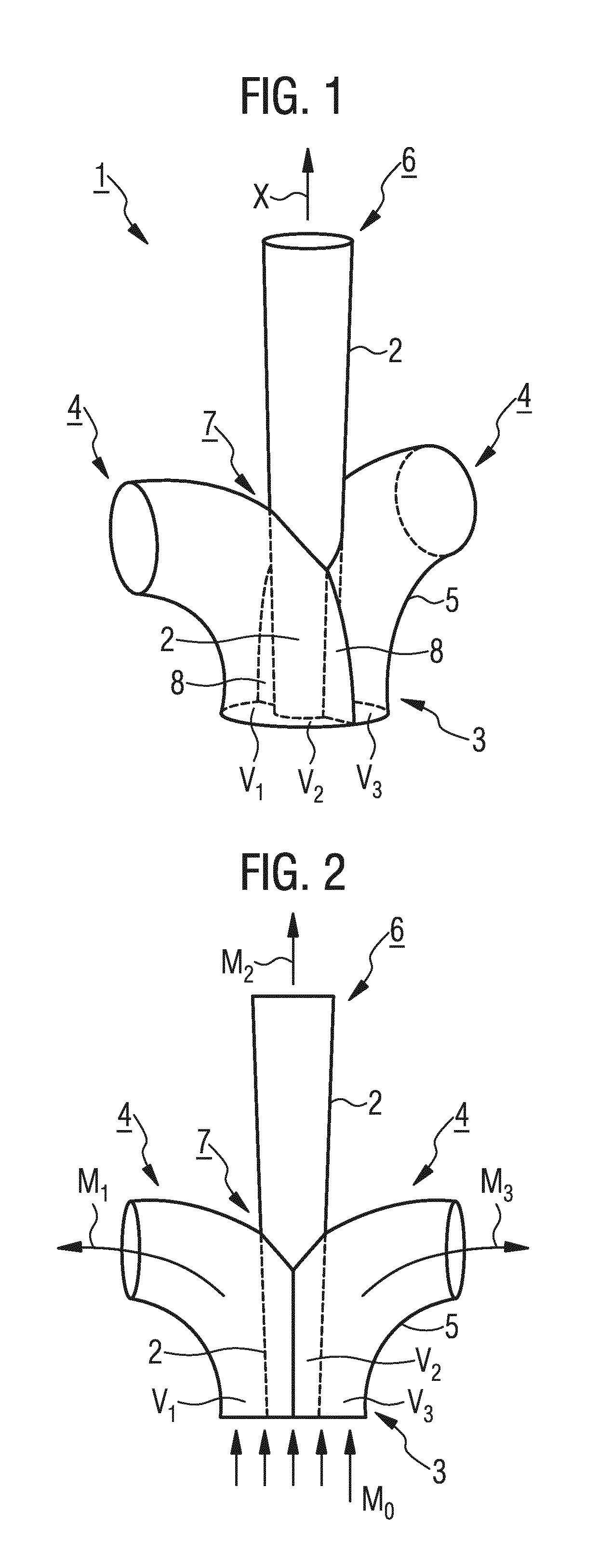 Device for separating a fluid mass flow