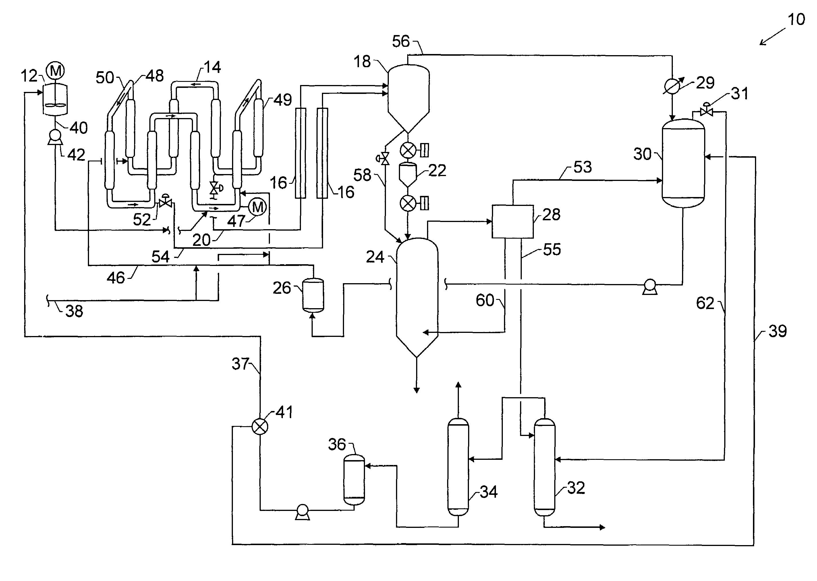 Process and apparatus for separating polymer solids, hydrocarbon fluids, and purge gas