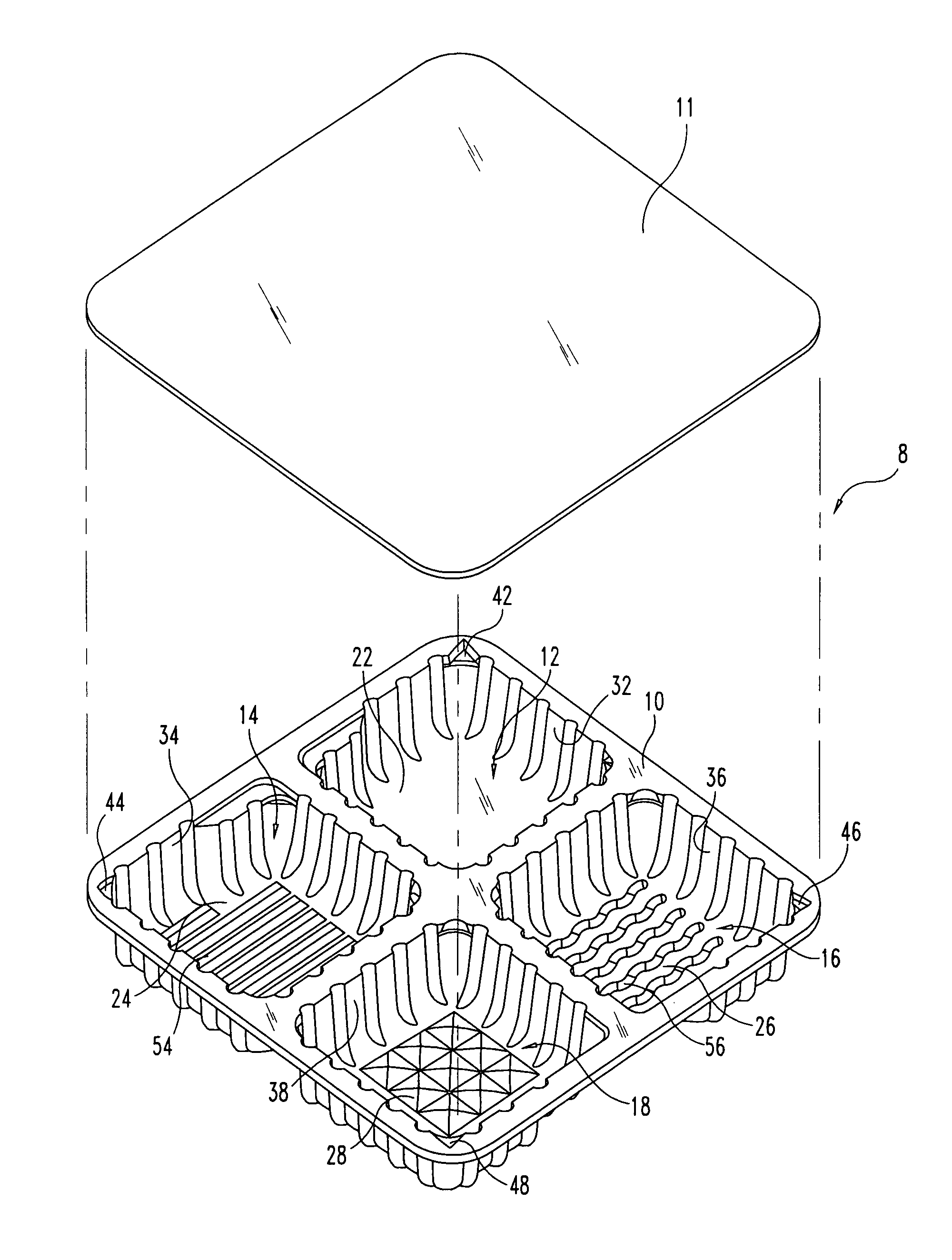 Microwave cooking tray with multiple floor patterns
