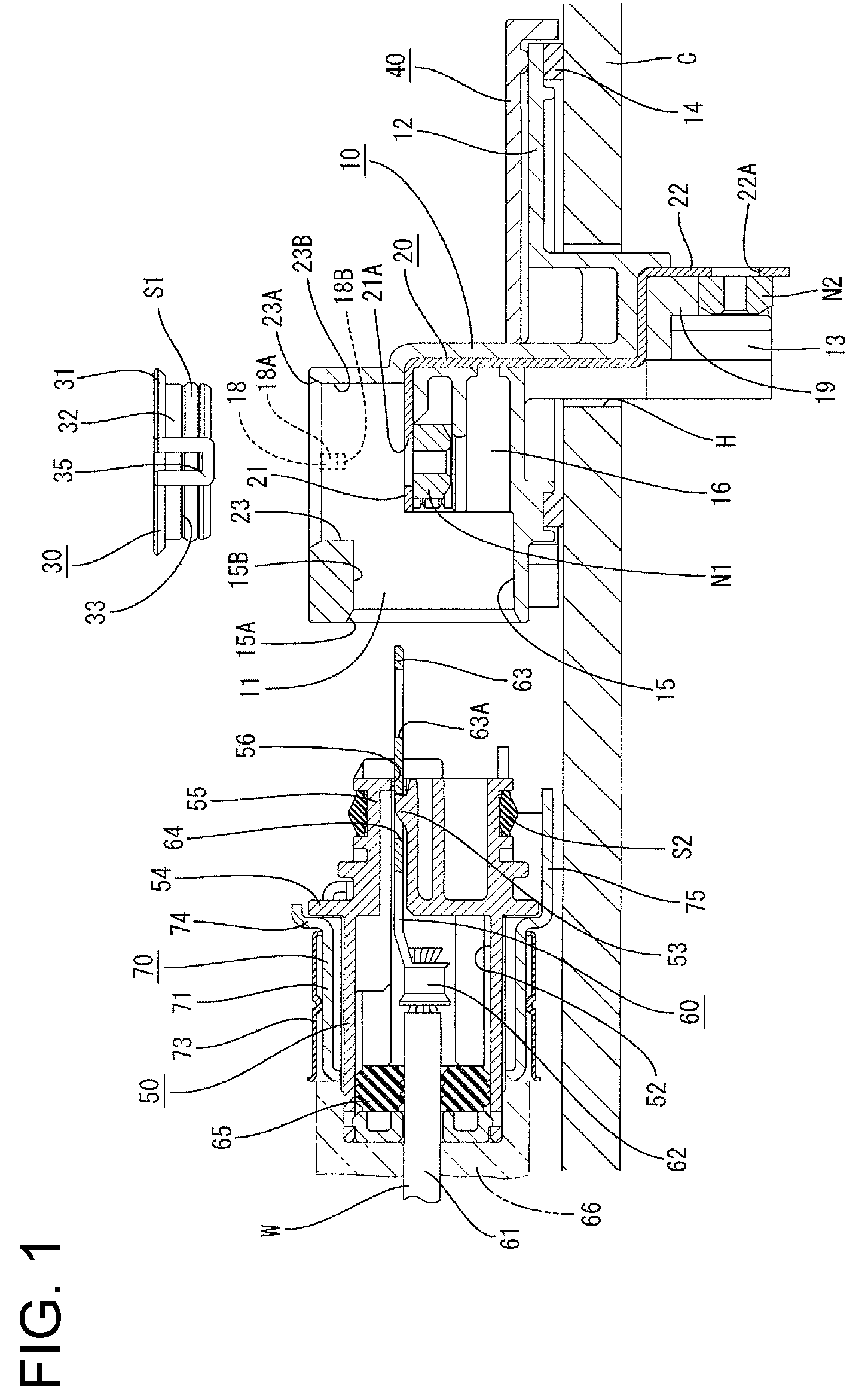 Device connector with mating terminals bolted together