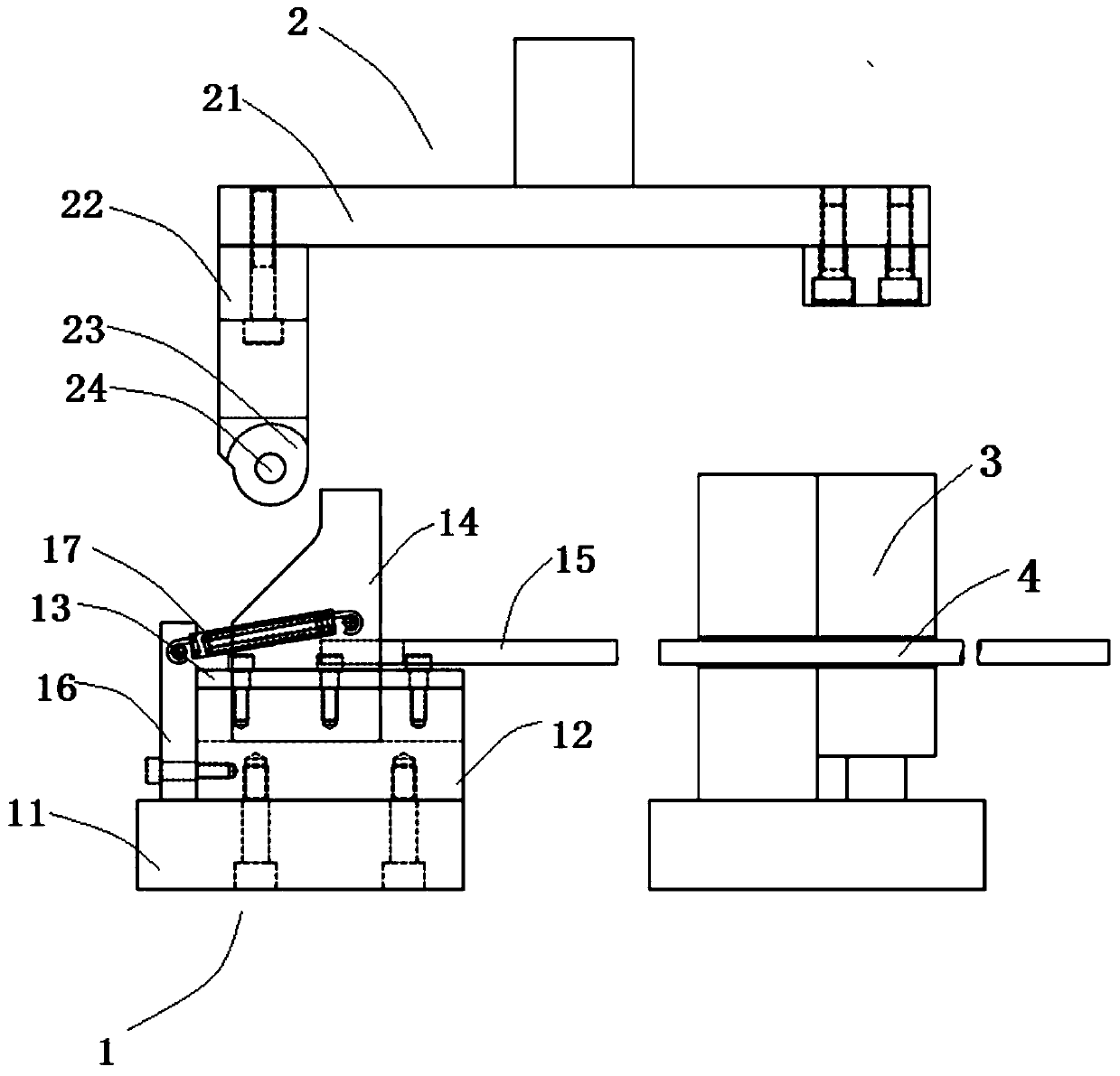 Movable positioning device of titanium rod shearing and blanking die