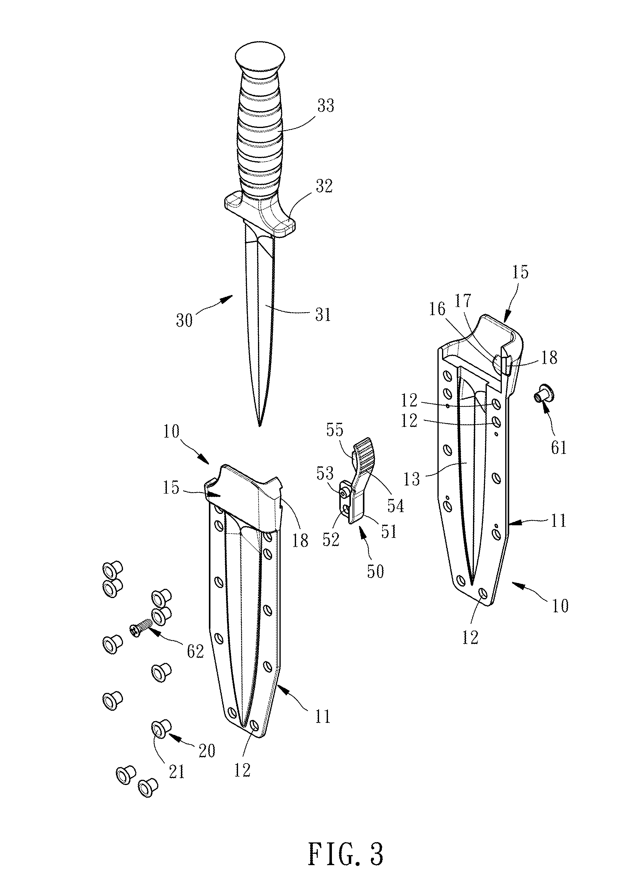 Knife and sheath assembly with realeasable knife securing function