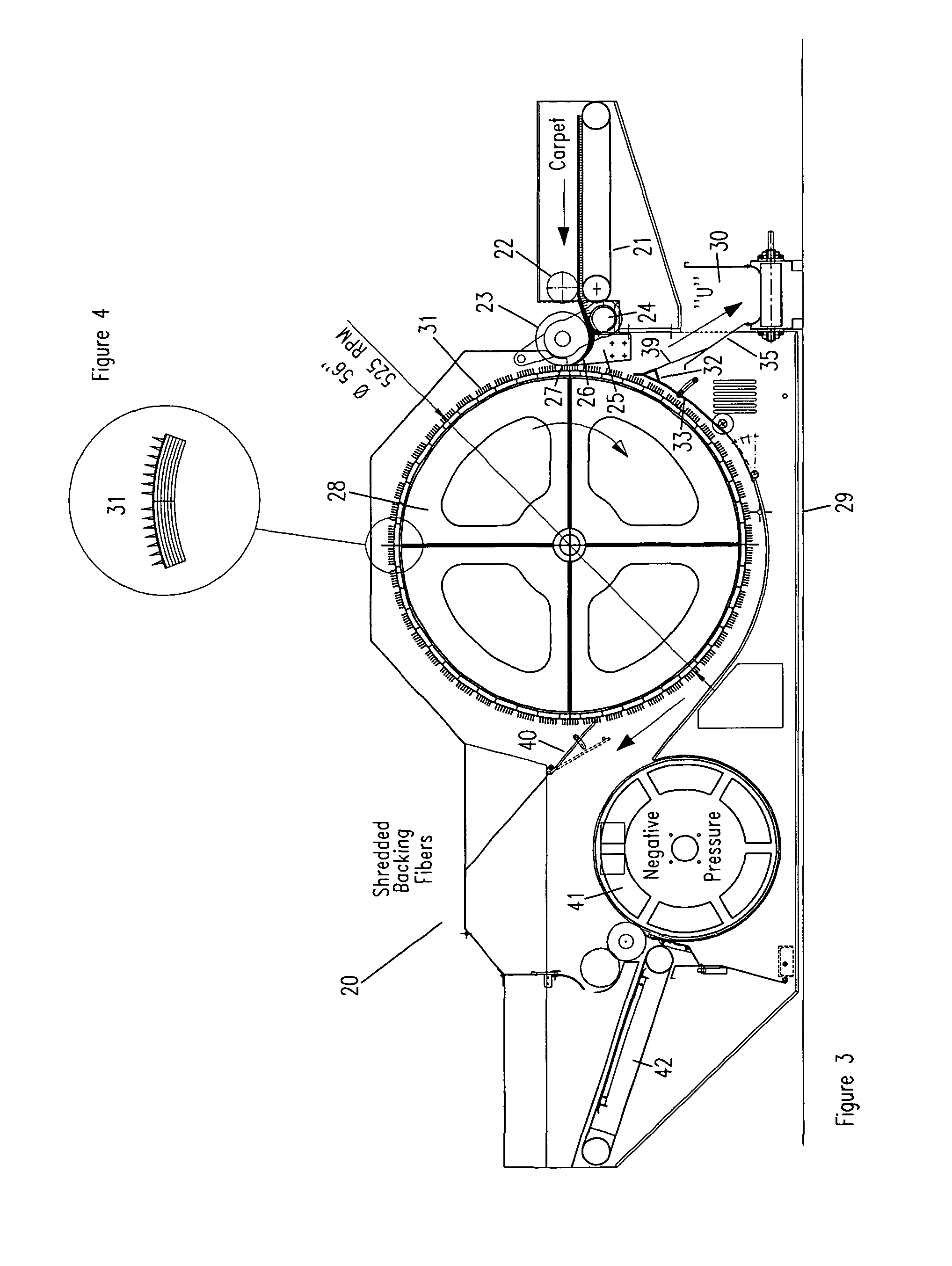 Method and apparatus for recycling carpet