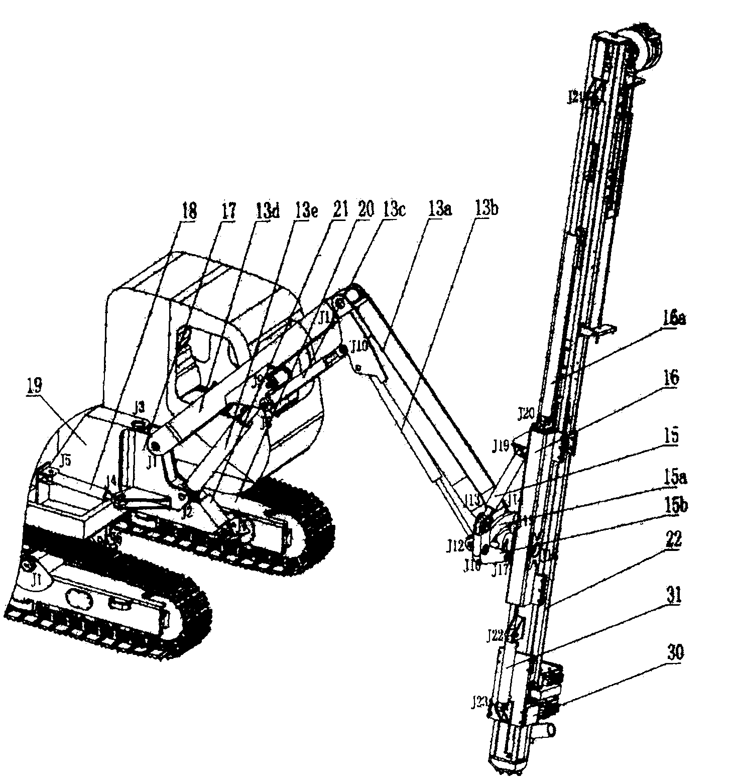Multidirectional hydraulic rock drilling machine with integrated drives