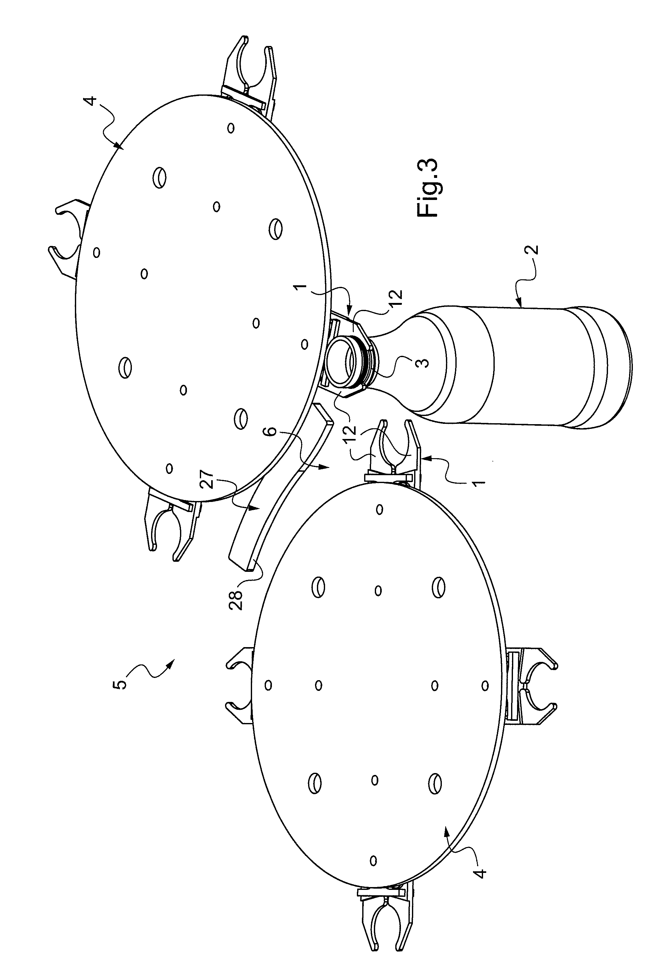 Resilient clamp for holding a container by the neck