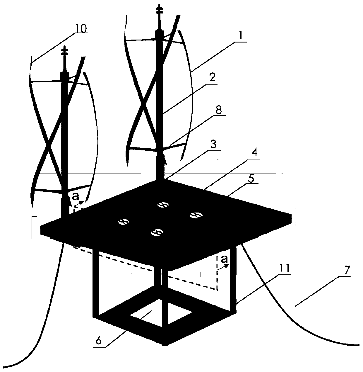 Wind energy-wave energy combined power generation device and power generation method based on offshore floating platform