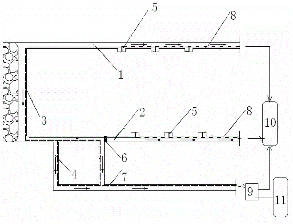 Method for draining roof water in flood mine