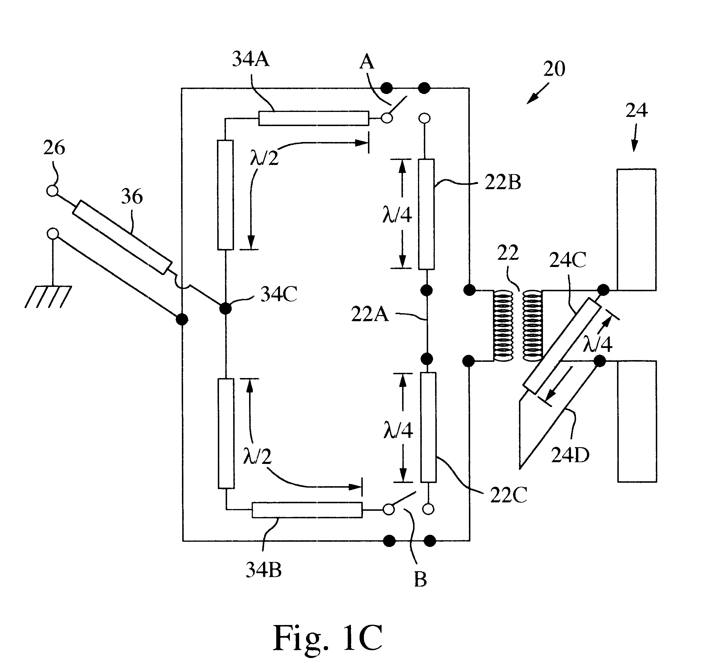 RF MEMS switch loop 180° phase bit radiator circuit