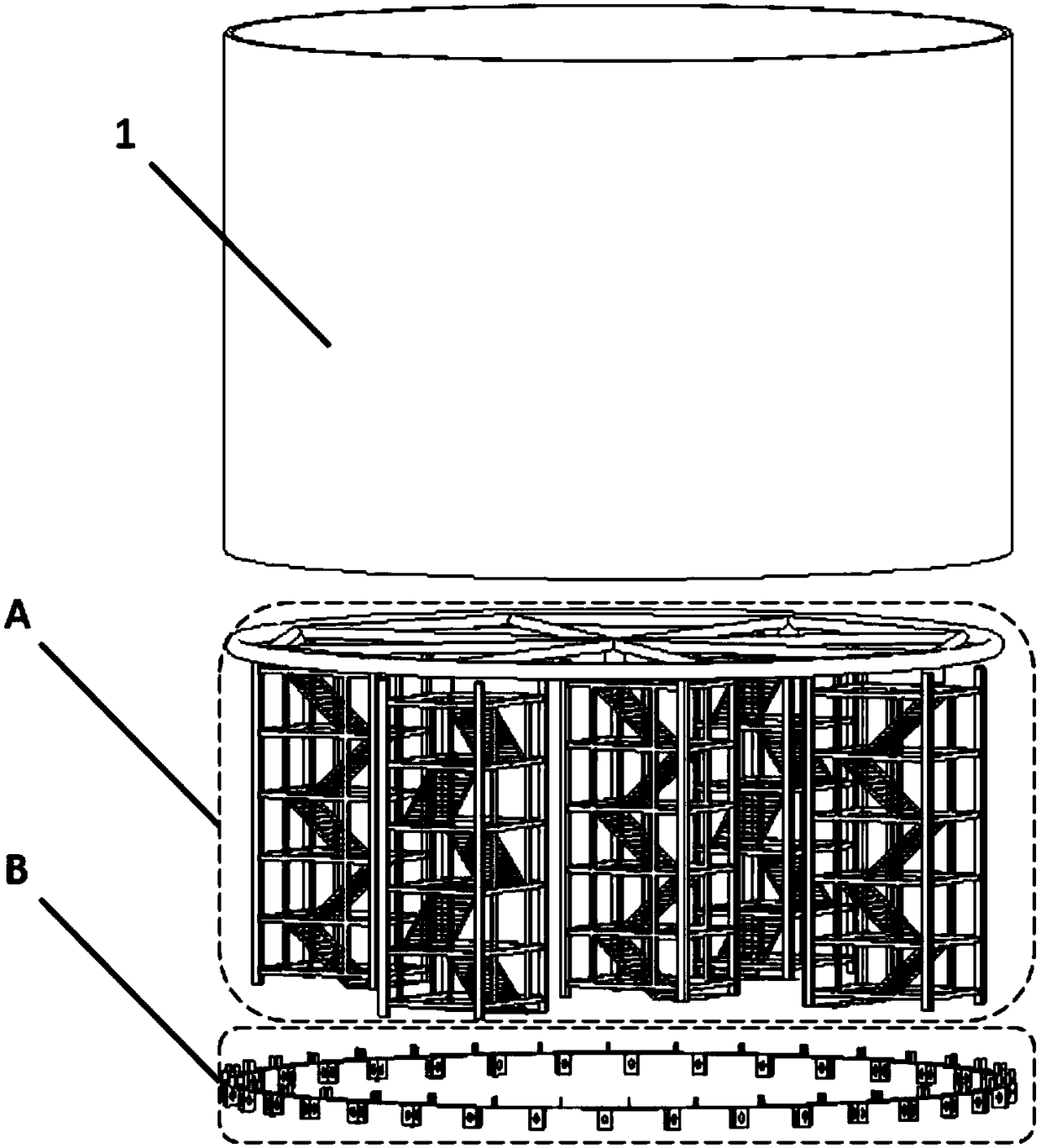 The method of using the assembled tire frame of the ladder column integrated steel cylindrical revetment structure