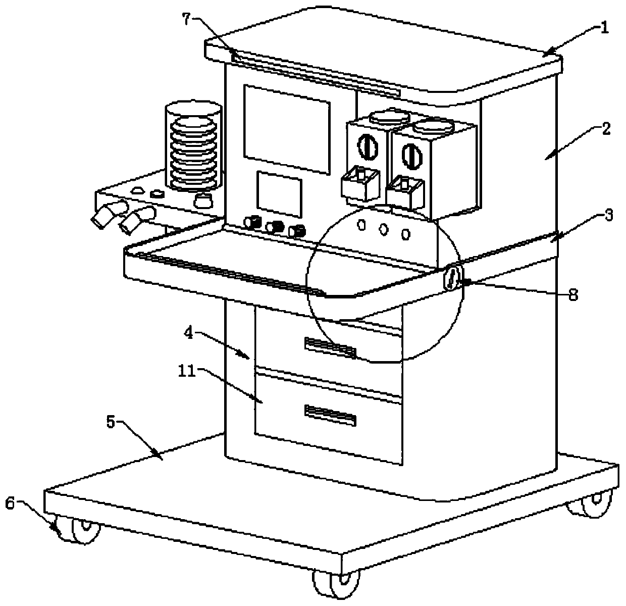 Anesthetic machine small in occupied space