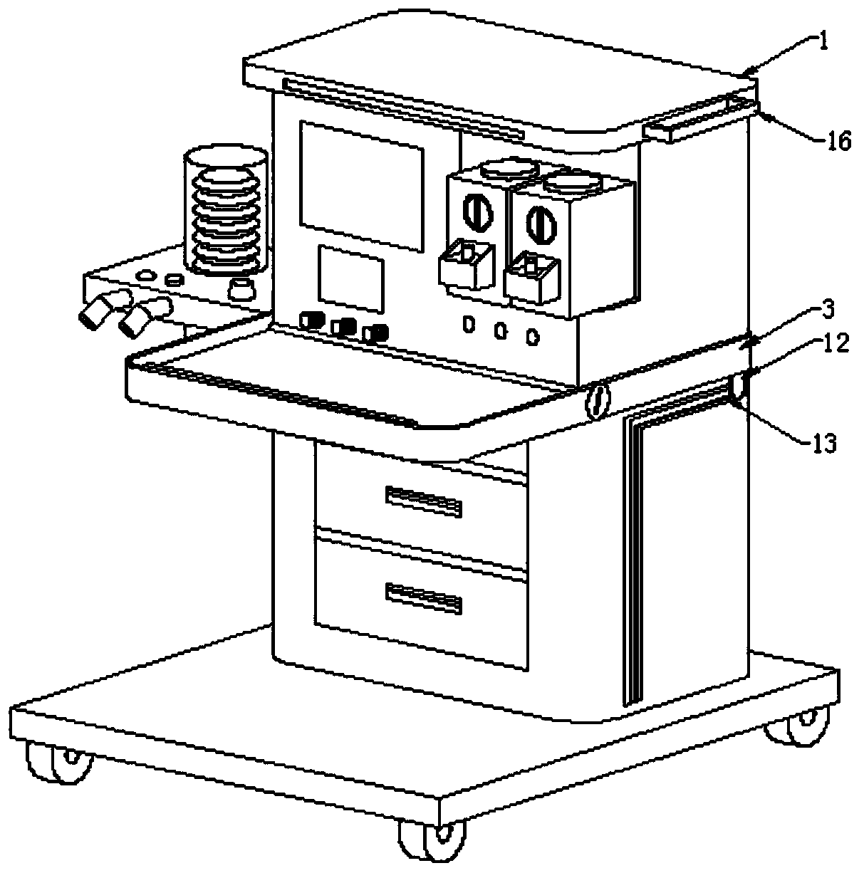 Anesthetic machine small in occupied space