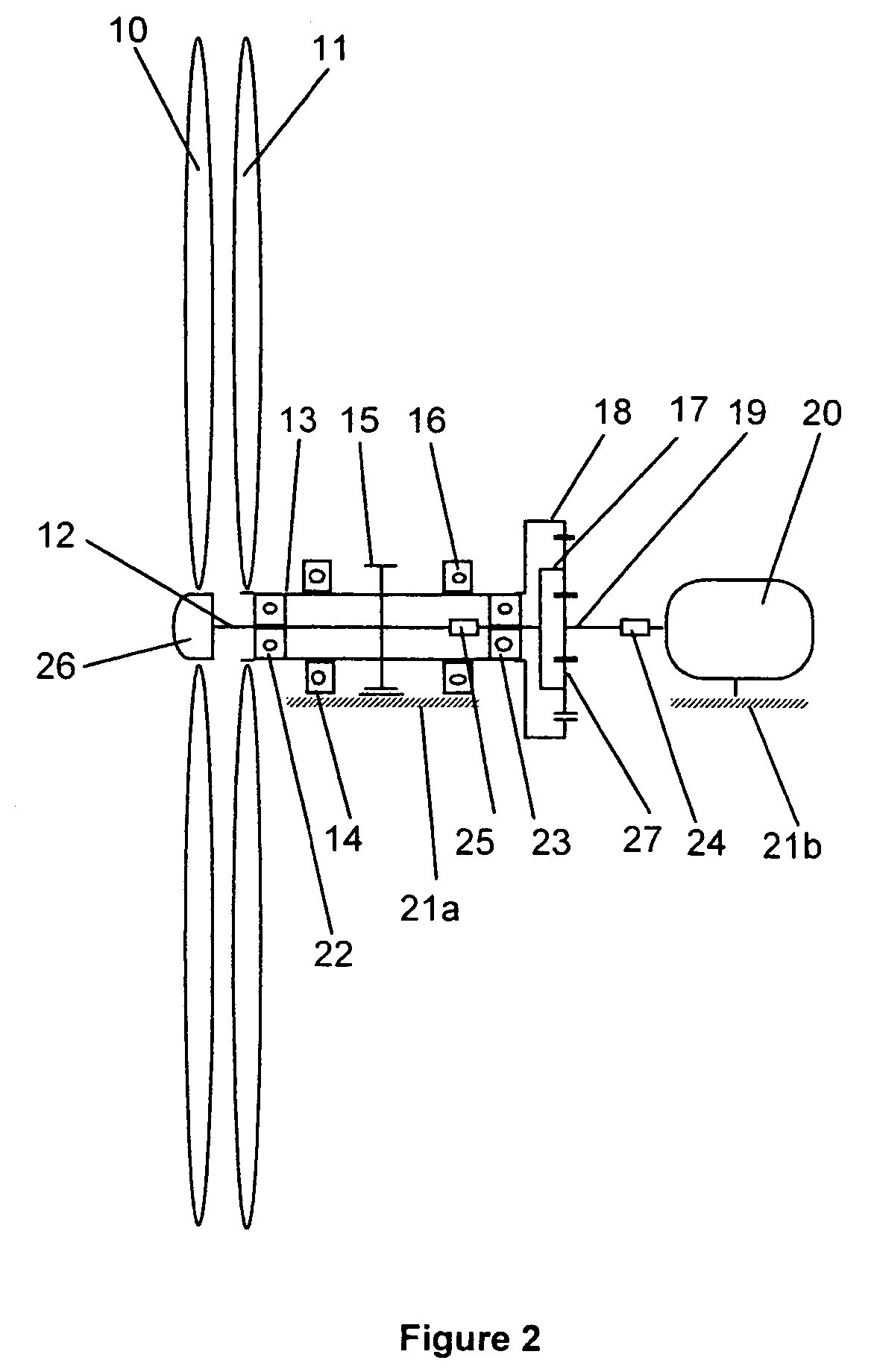 Drive device for a windmill provided with two counter-rotative propellers