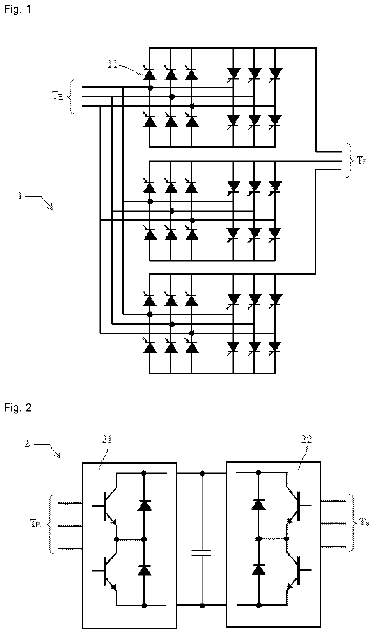 AC-AC converter comprising a matrix array of bidirectional switches of programmable configuration