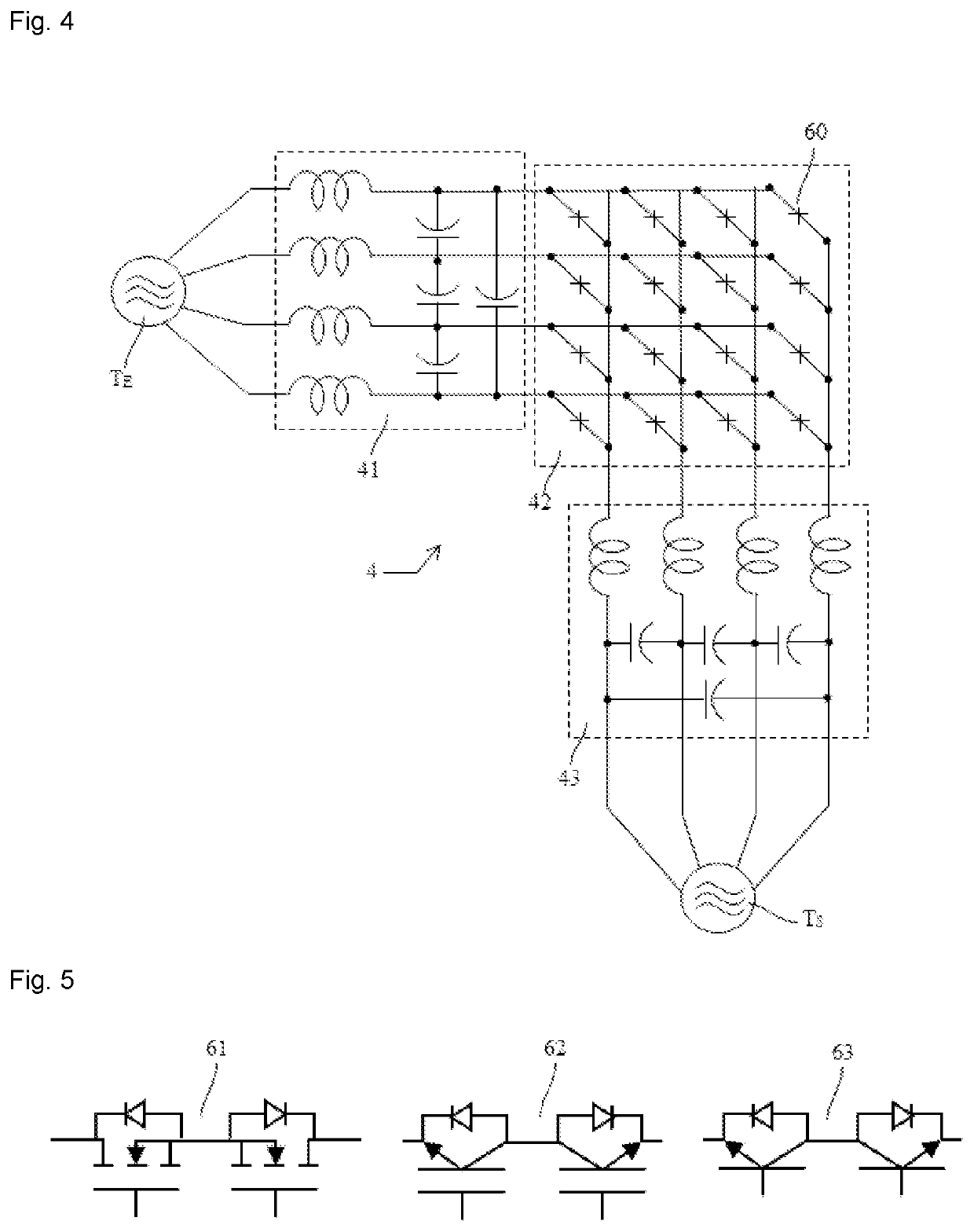 AC-AC converter comprising a matrix array of bidirectional switches of programmable configuration