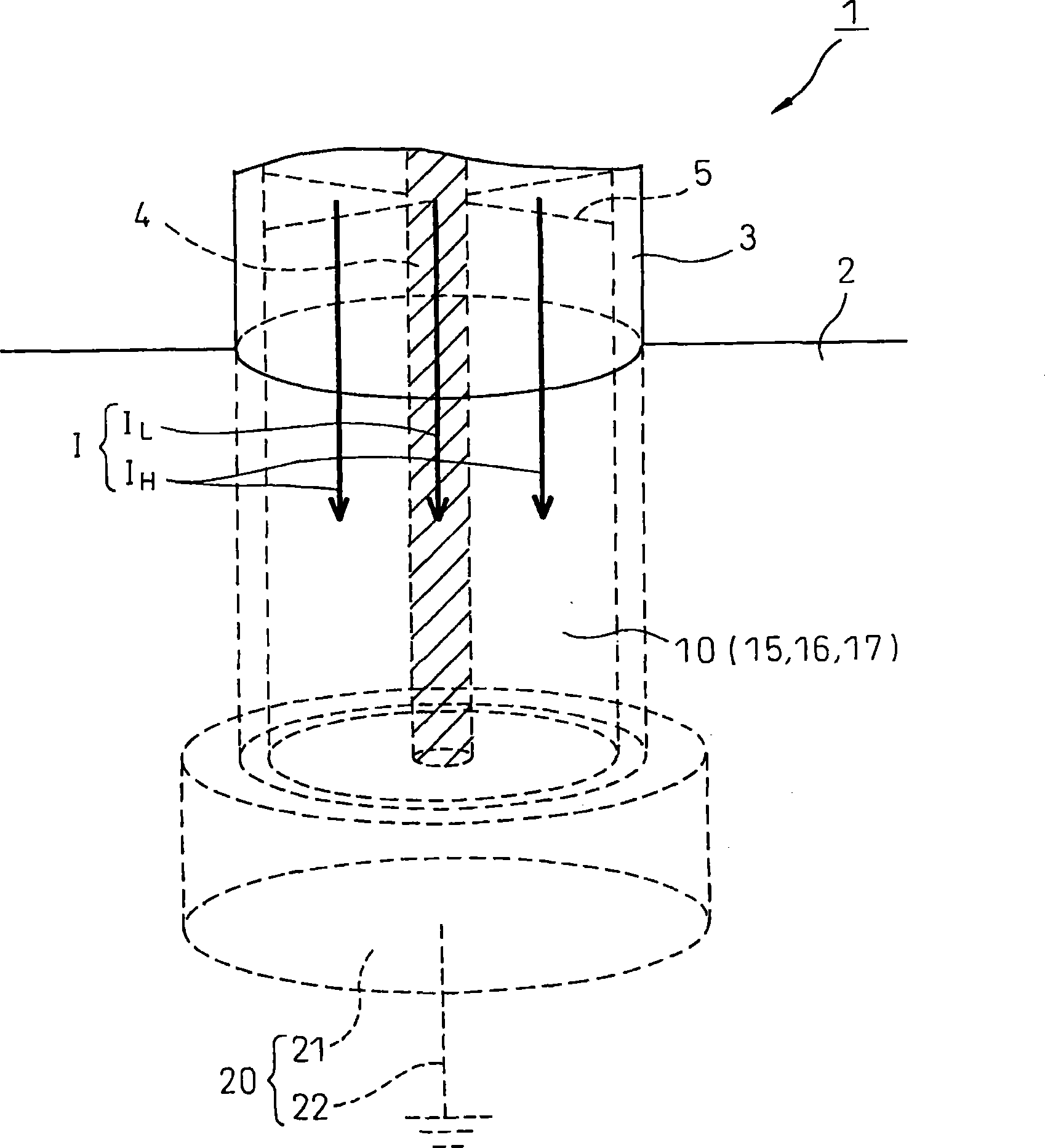 Lightning arrester, structure pillar having lightning arresting function, and reduction method of lightning surge voltage