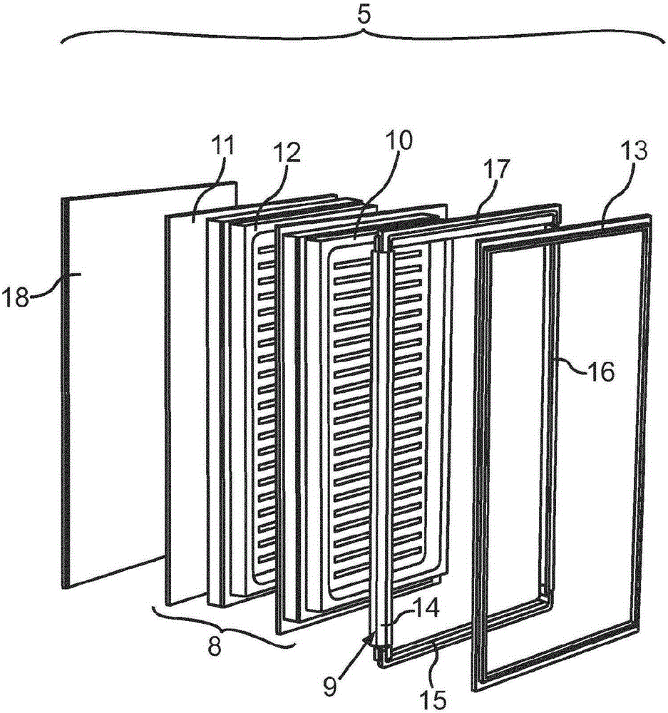 Support frame for an insulating body, with a seal on the inner wall and household refrigerating appliance