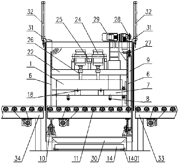 A flipping and pouring machine for casting cleaning and testing conveyor lines