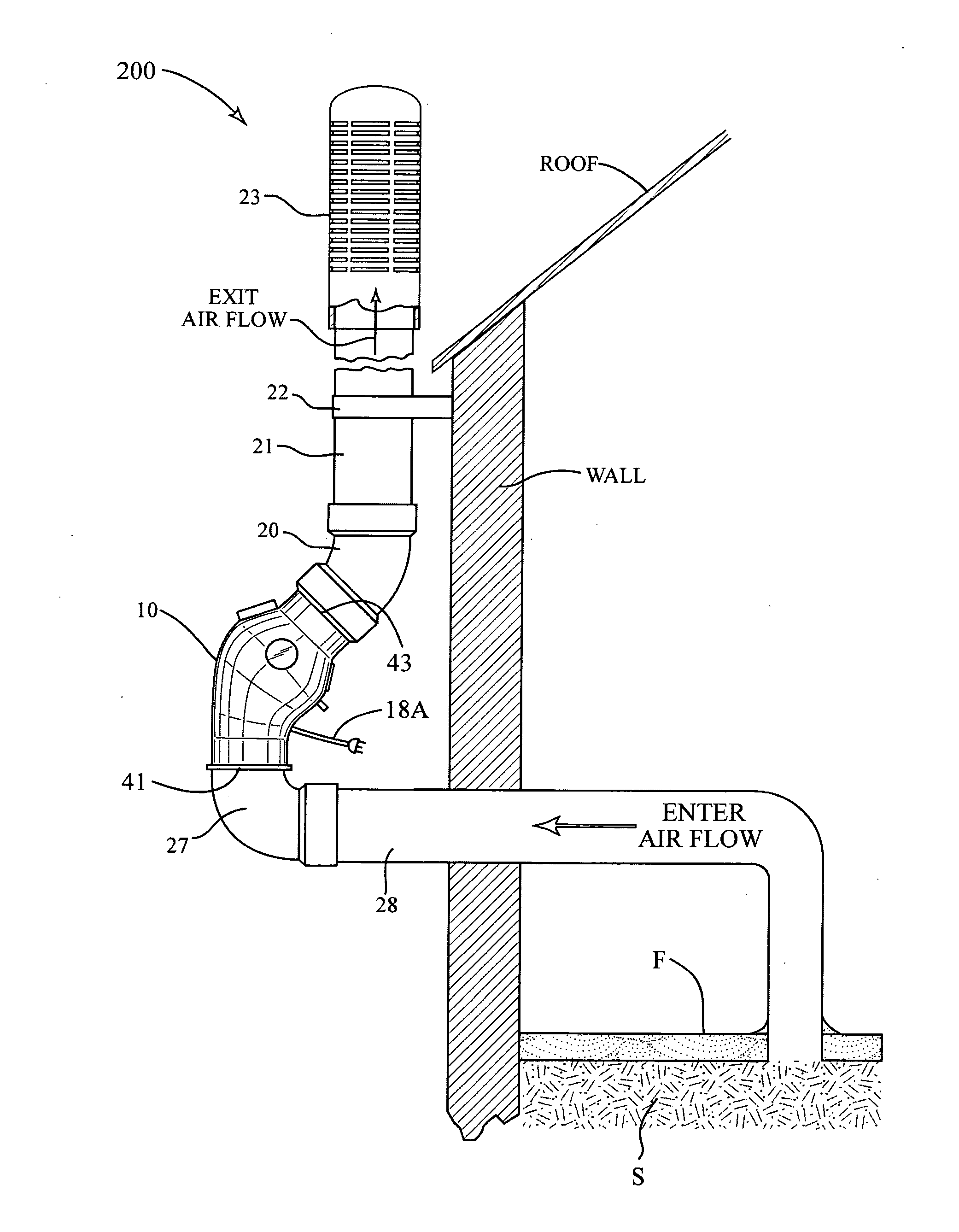 Radon exhaust system with internial gaseous fluid fan within diagnostic bypass filter fan apparatus