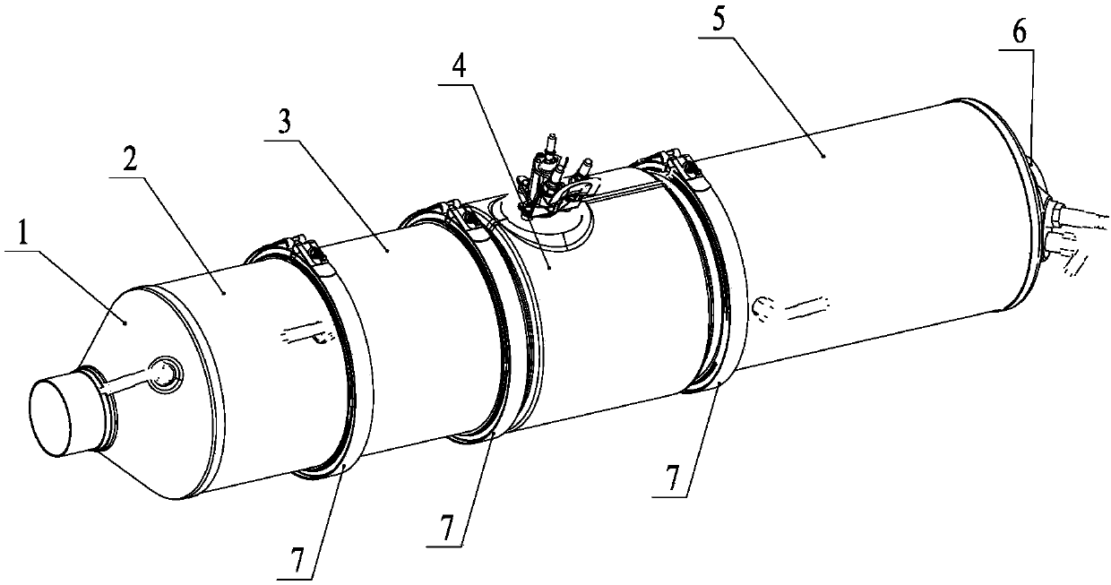 Shaft in, shaft out, cylinder type aftertreatment assembly