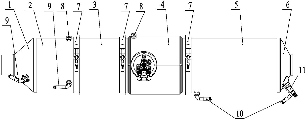 Shaft in, shaft out, cylinder type aftertreatment assembly