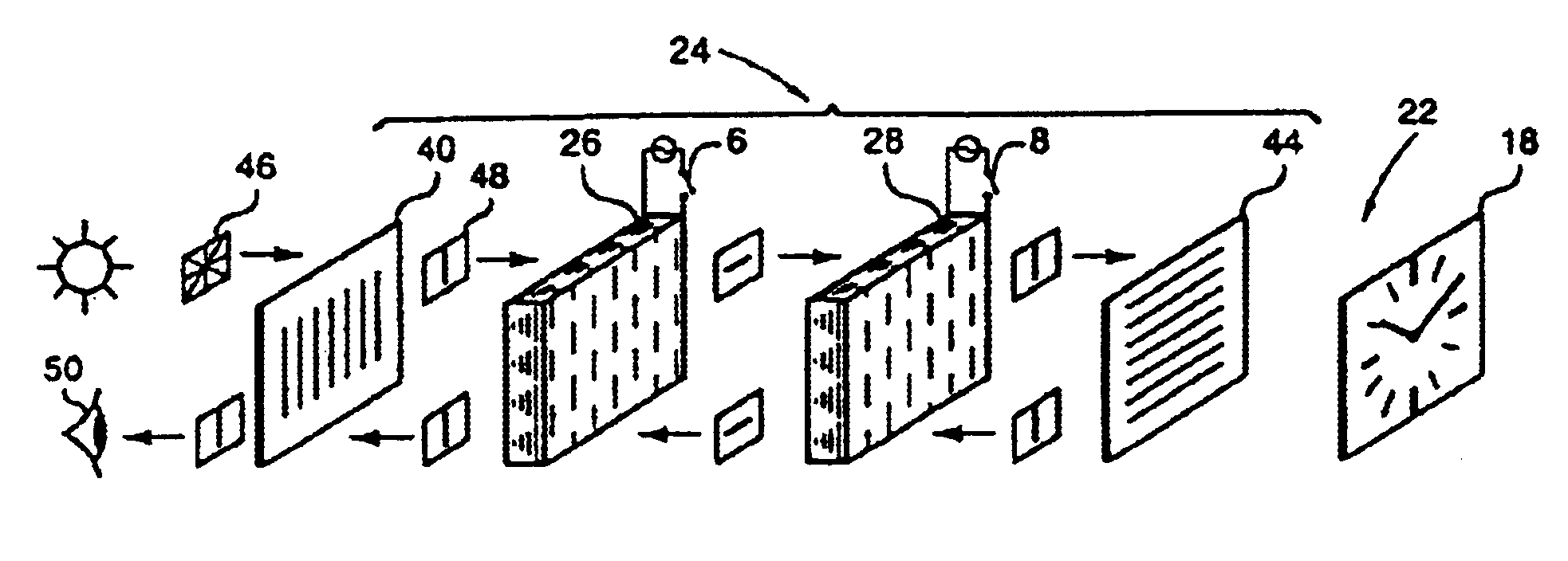 Display assembly with contrast inversion including two superposed display devices