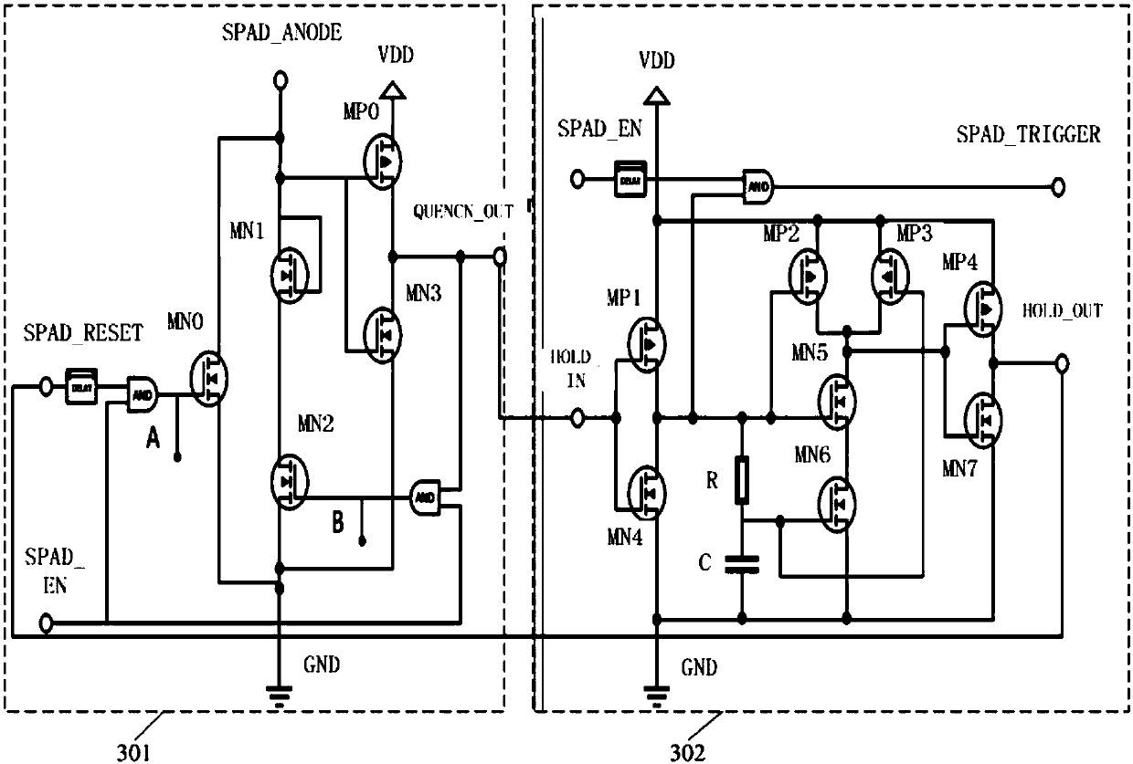 Single-photon detector of shared digital converter