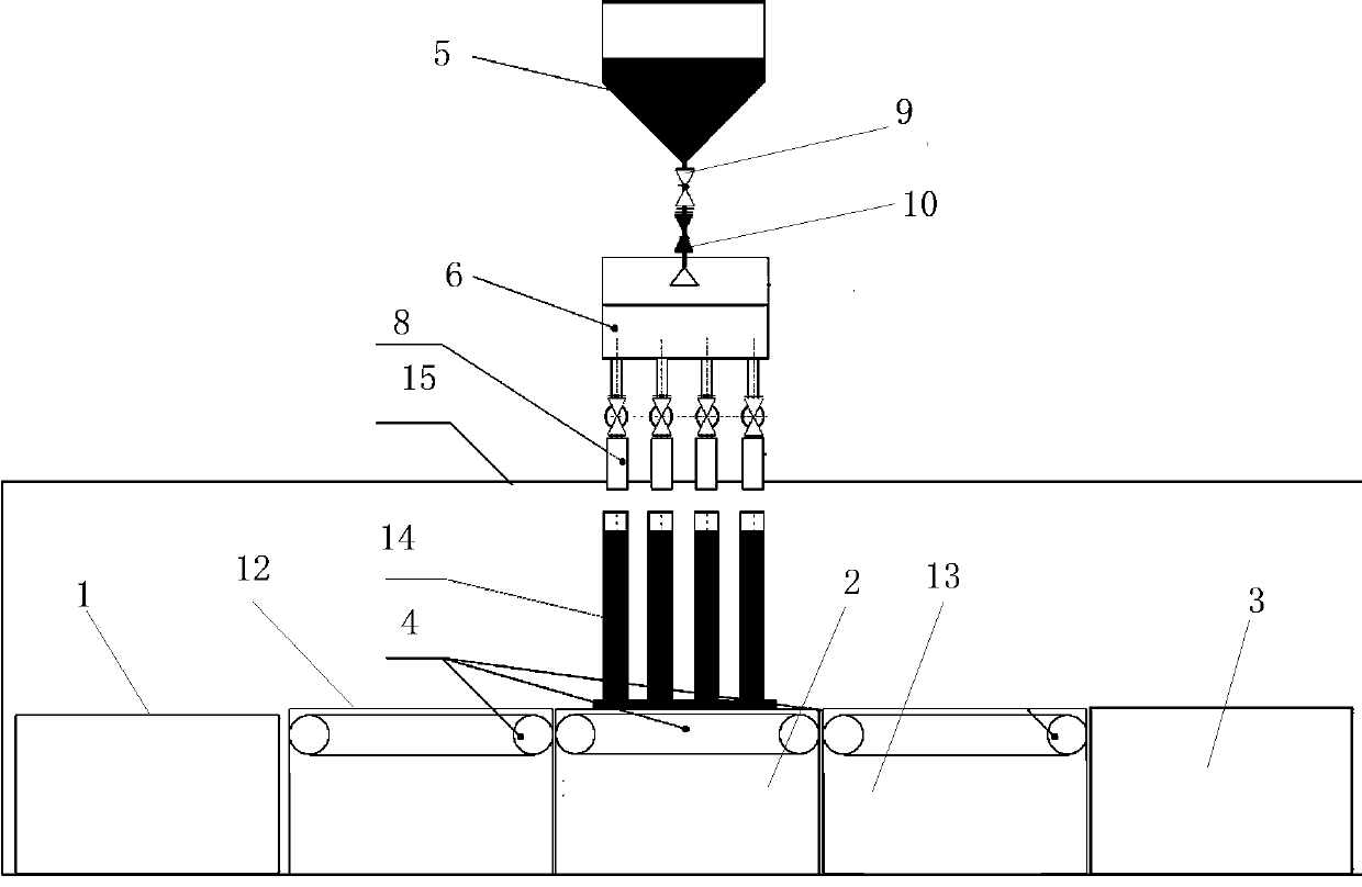 Solid rocket engine case belt drive continuous filling pouring device and process