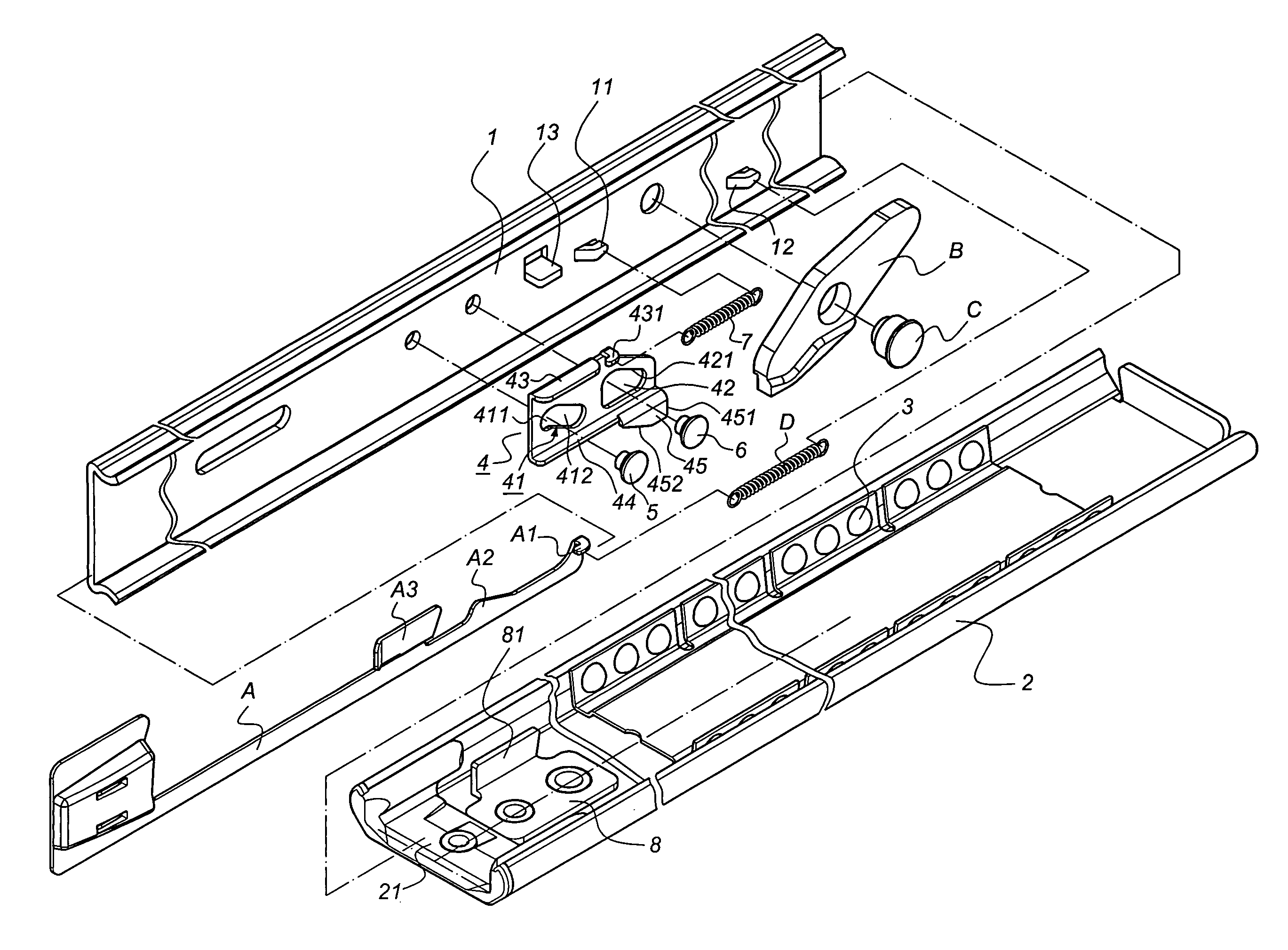 Positioning device for a slide