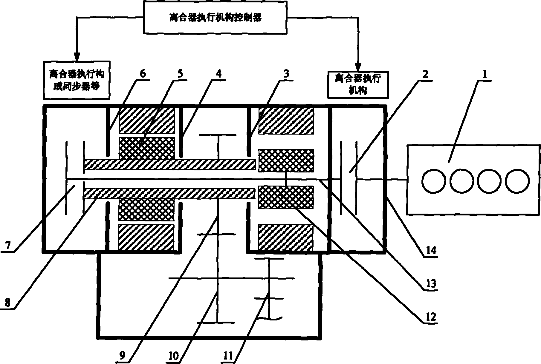 Double-motor hybrid driving and speed changing device