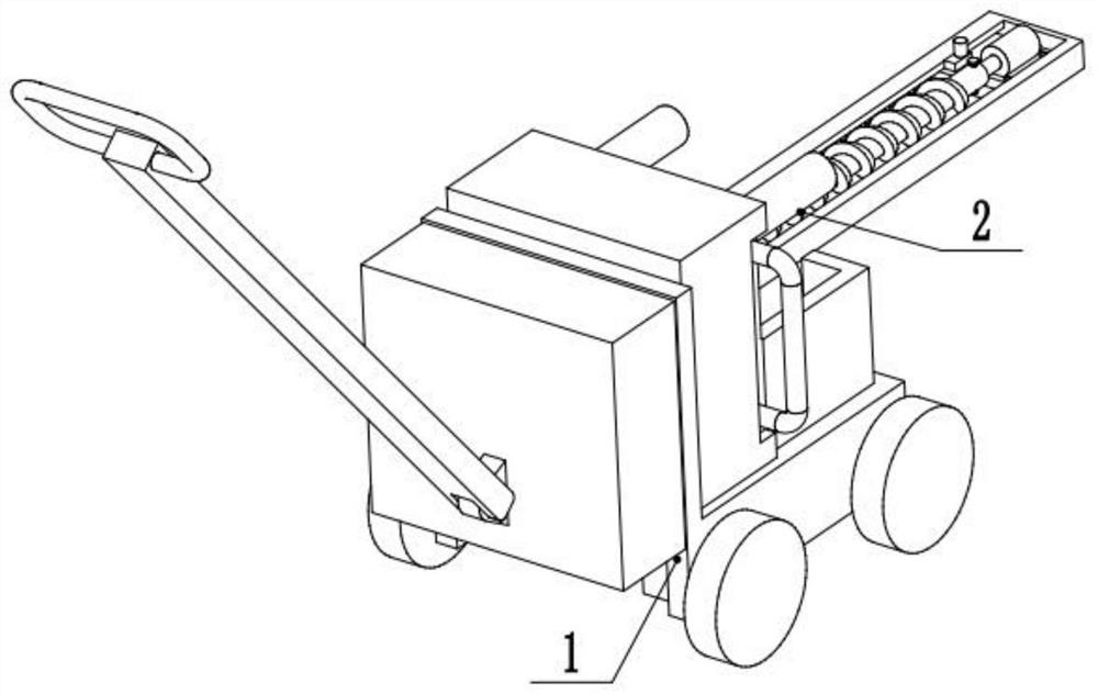 A drilling device for blasting and a segmented blasting method for one-time forming of an inclined chute