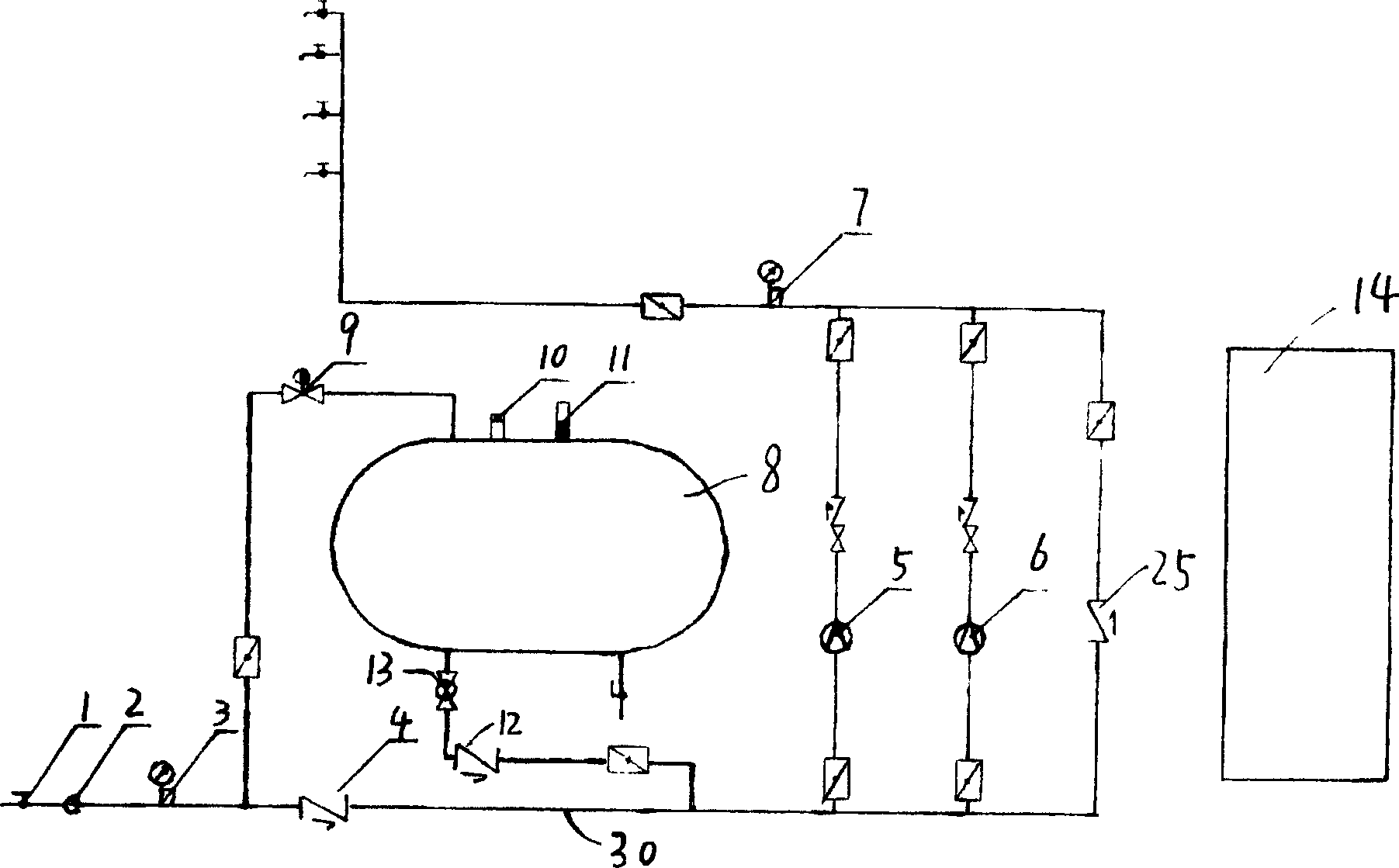Device for directly water supplementing pressurization of tap water pipe line