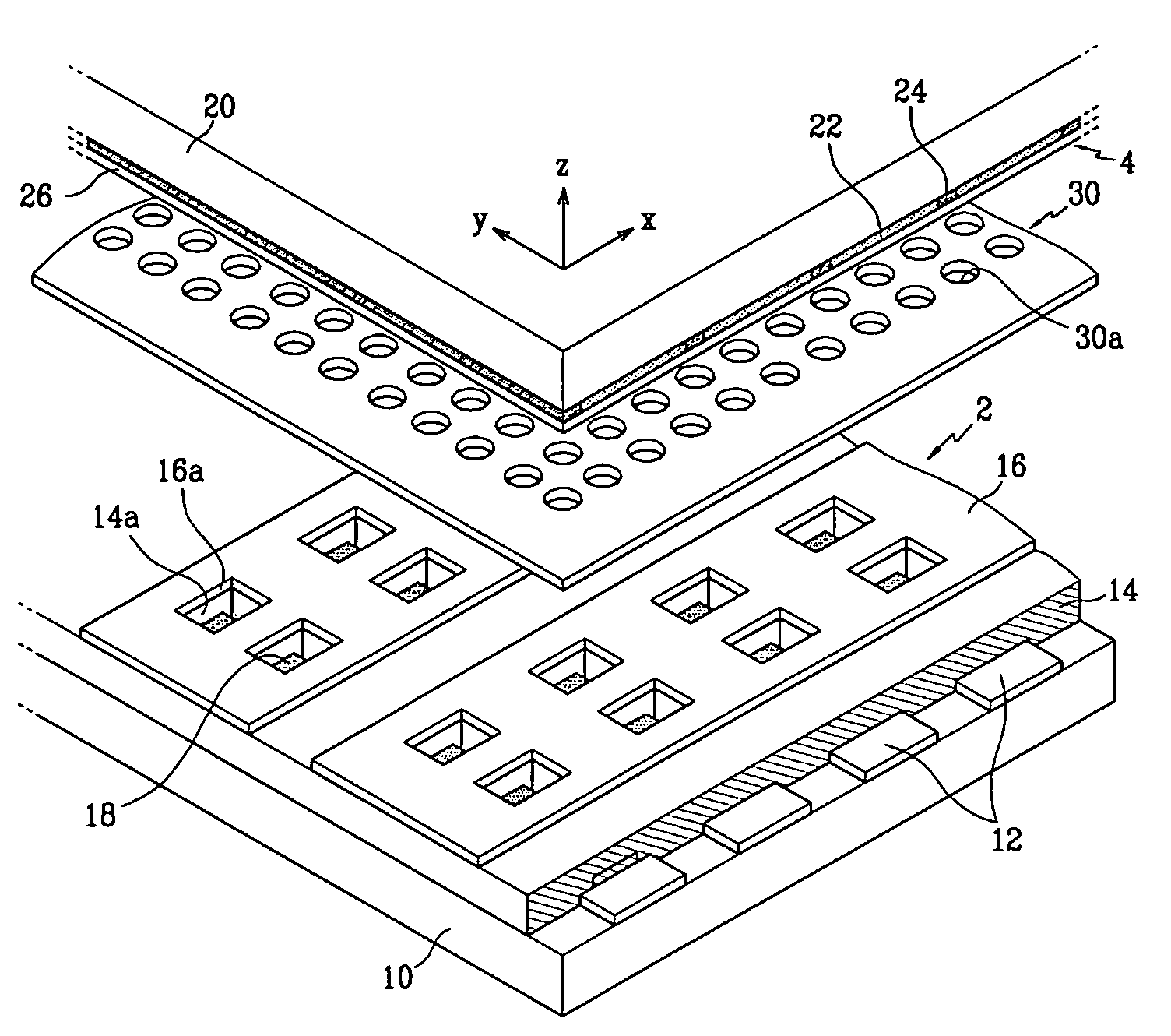 Electron emission device with a grid electrode for focusing electron beams