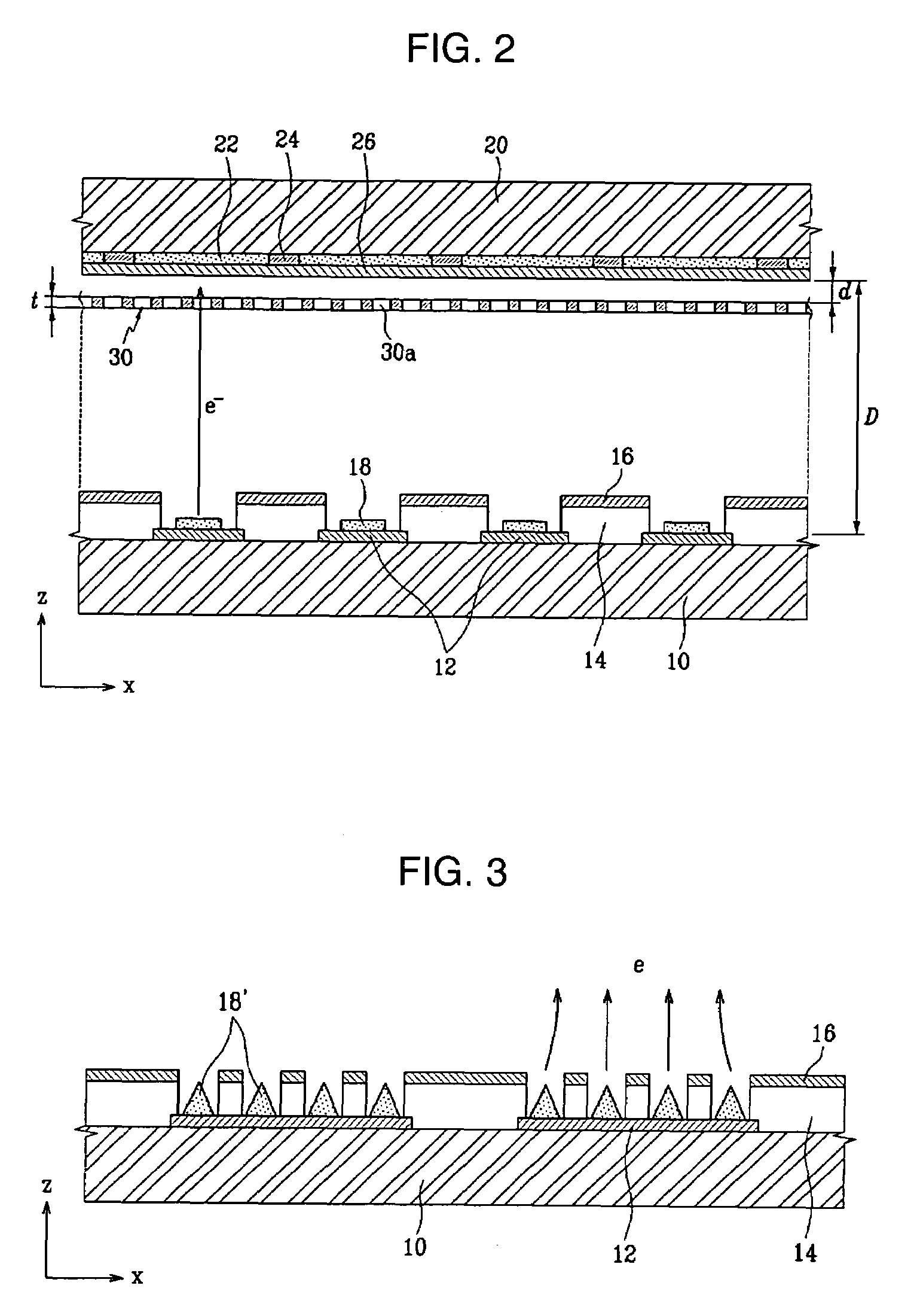 Electron emission device with a grid electrode for focusing electron beams