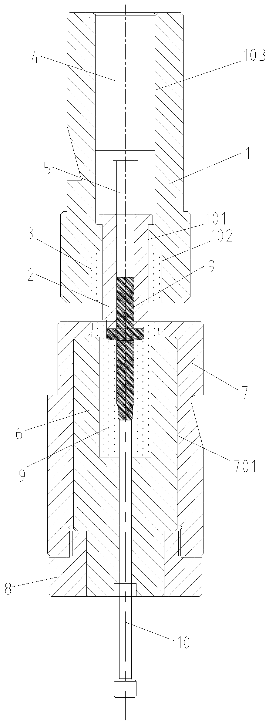 Chamfering forming process for double-end bolt middle hexagonal flange and die structure