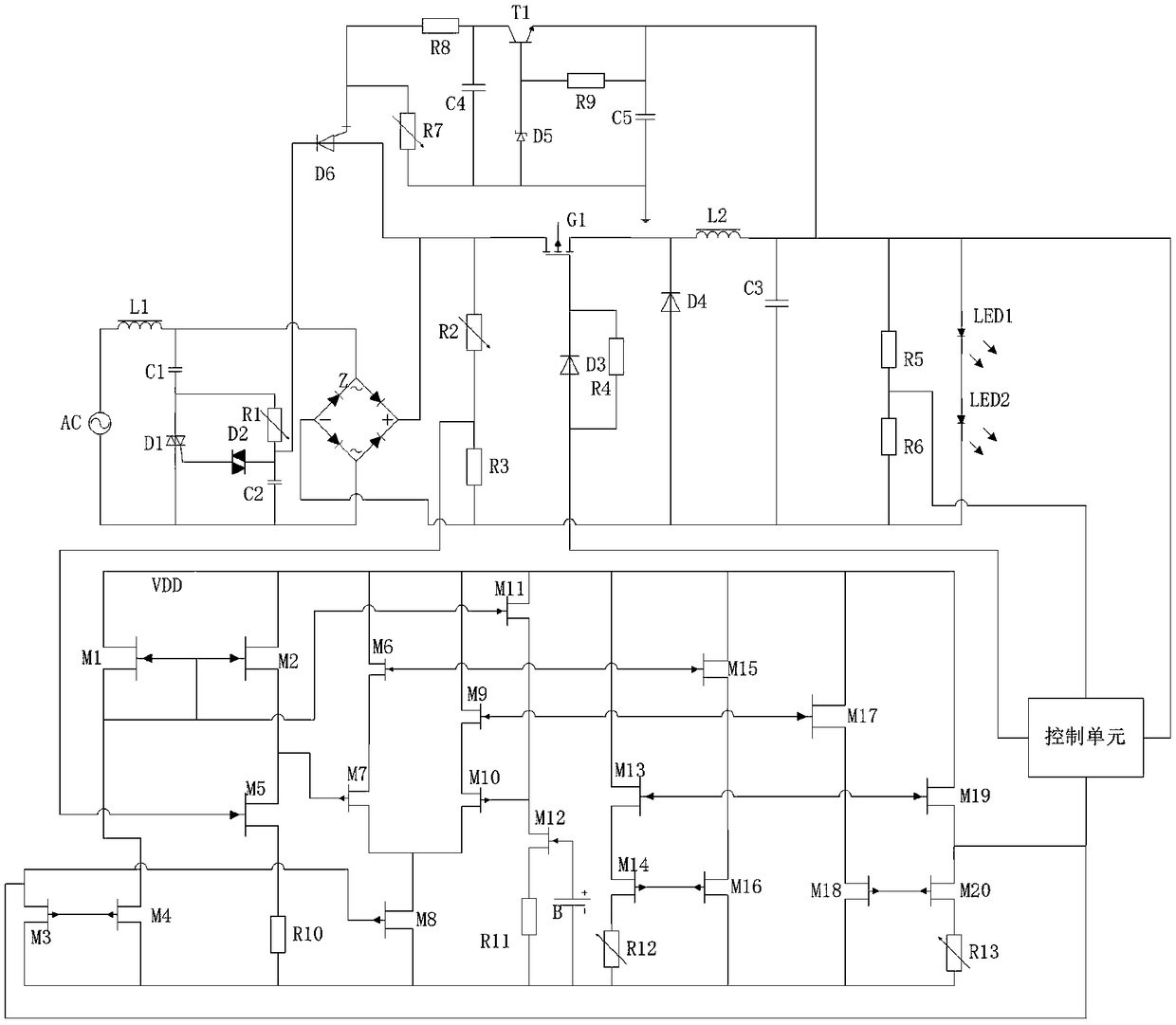 A feedback-controlled LED driving power supply